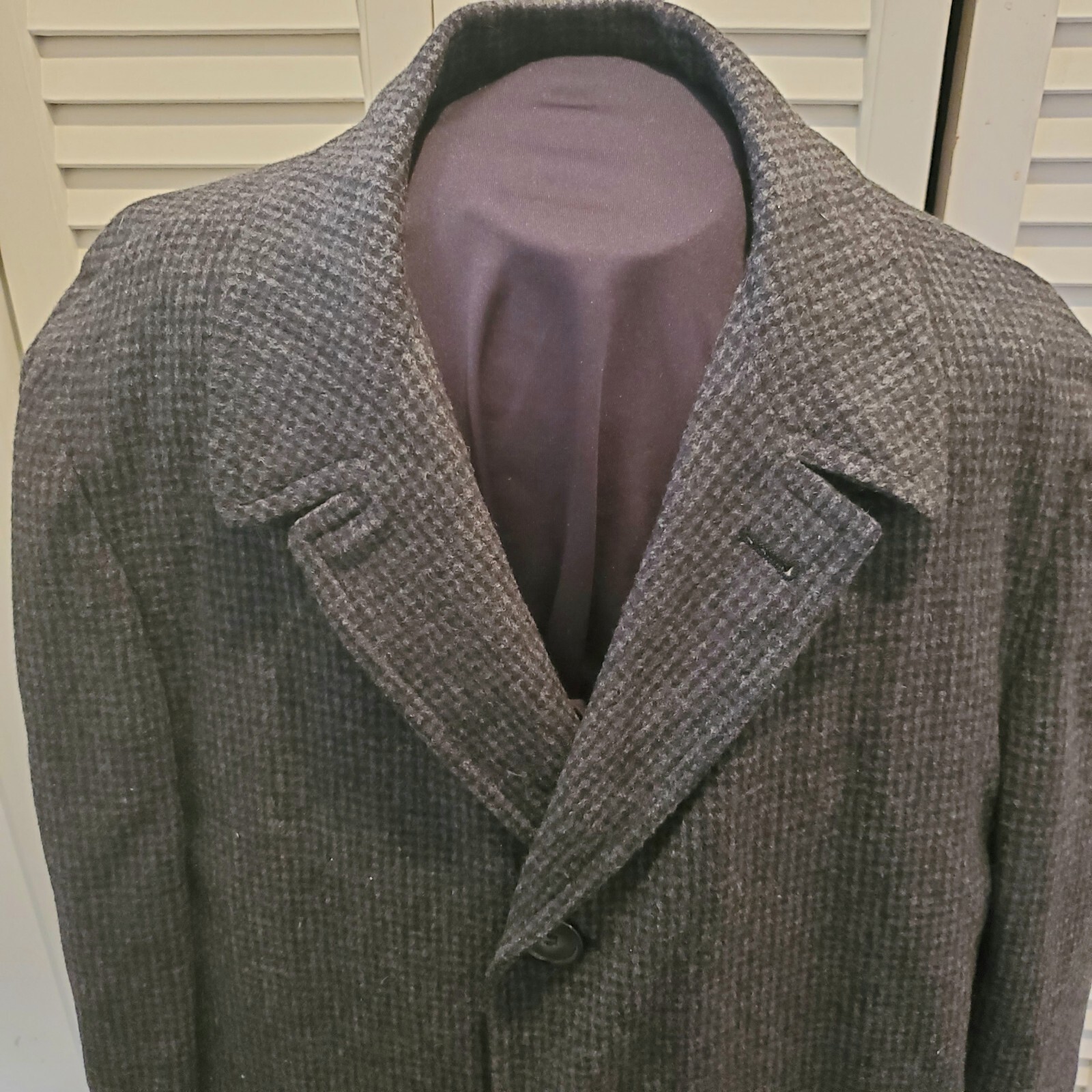 Vintage 50s Dundee Wool Over Coat Mens LARGE Gray Black TWEED With Pockets