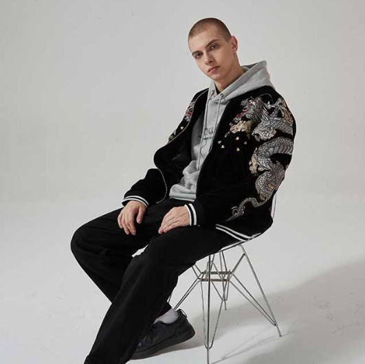 Unique Jacket Embroidered Dragon Baseball Collar Japanese Pattern Sukajan Coat