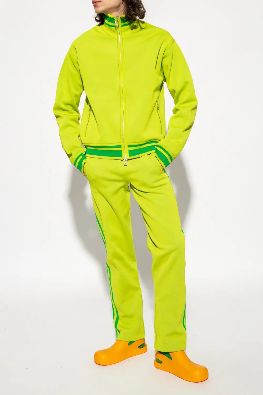 (NO CUSTOMS TAX) BOTTEGA VENETA green double layer tech fabric track jacket M