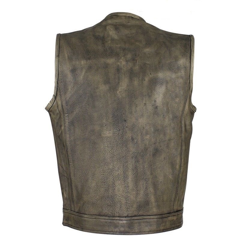 Mens Club Biker Concealed Carry Vest Distressed Brown Leather Motorcycle Biker