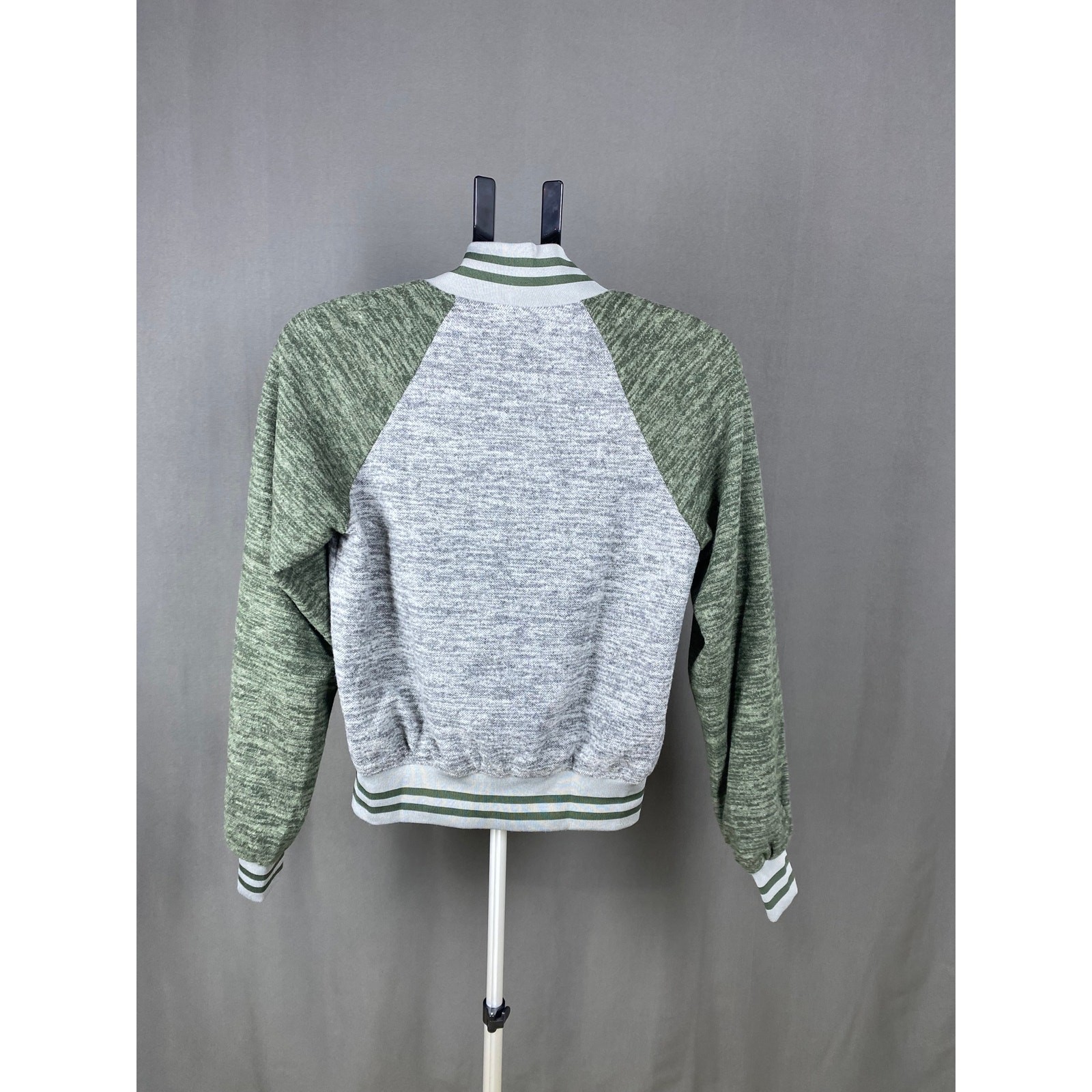 & Knit Raglan Varsity Bomber Jacket Grey Green XS NWOT