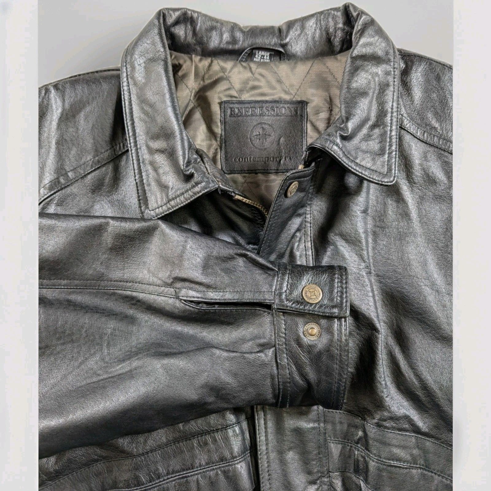 Vintage Expressions Contemporary Leather Jacket Mens L Black Moto Biker Lined