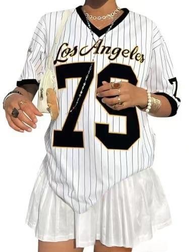 Oversized Men V-Neck Letter Print Y2K Streetwear Vintage Jersey Shirt