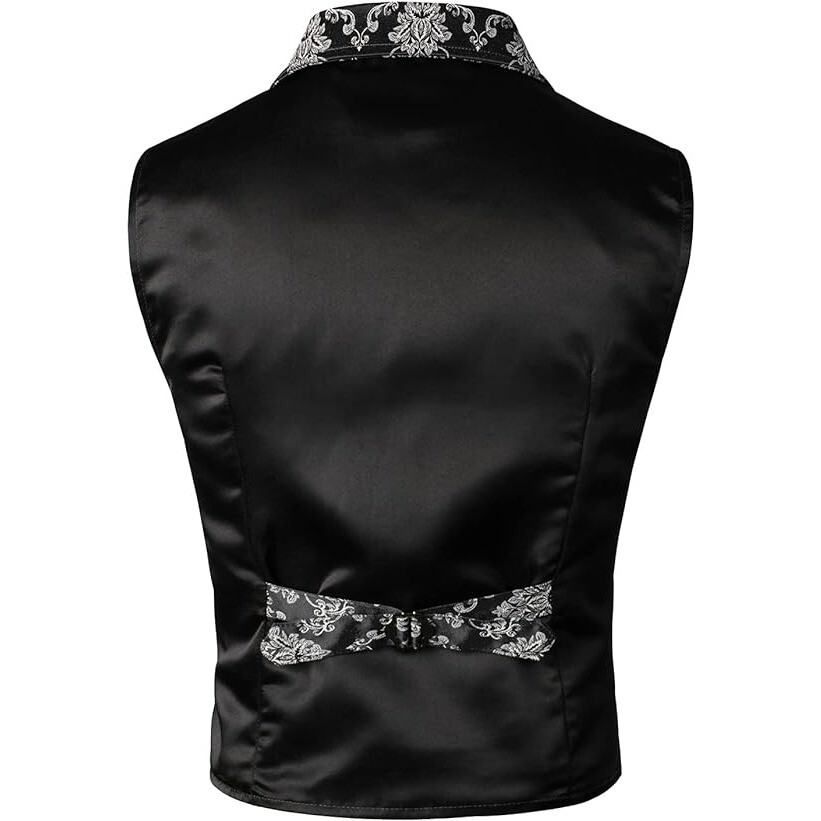 Men Gothic Victorian Black/Silver Brocade Waistcoat Vest Jacquard Tuxedo Vest