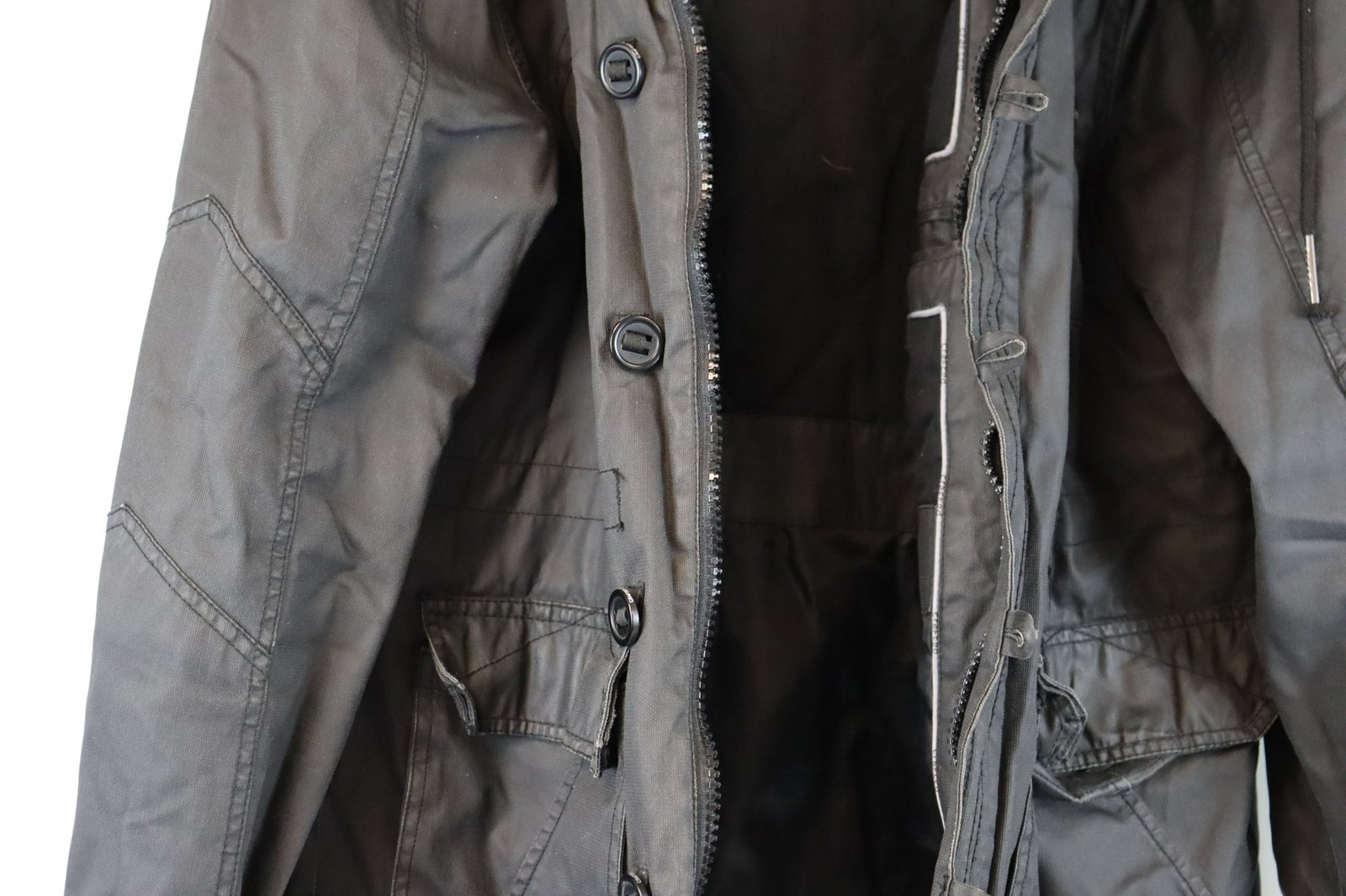 Crafted Black Hooded Jacket Zip Button Pockets Size Large