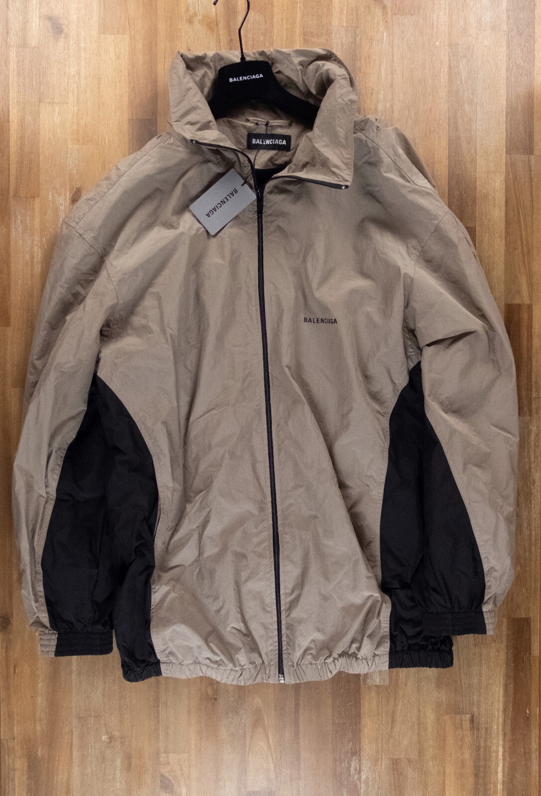 NO CUSTOMS TAX BALENCIAGA Enveloppe beige black oversized crinkled track jacket