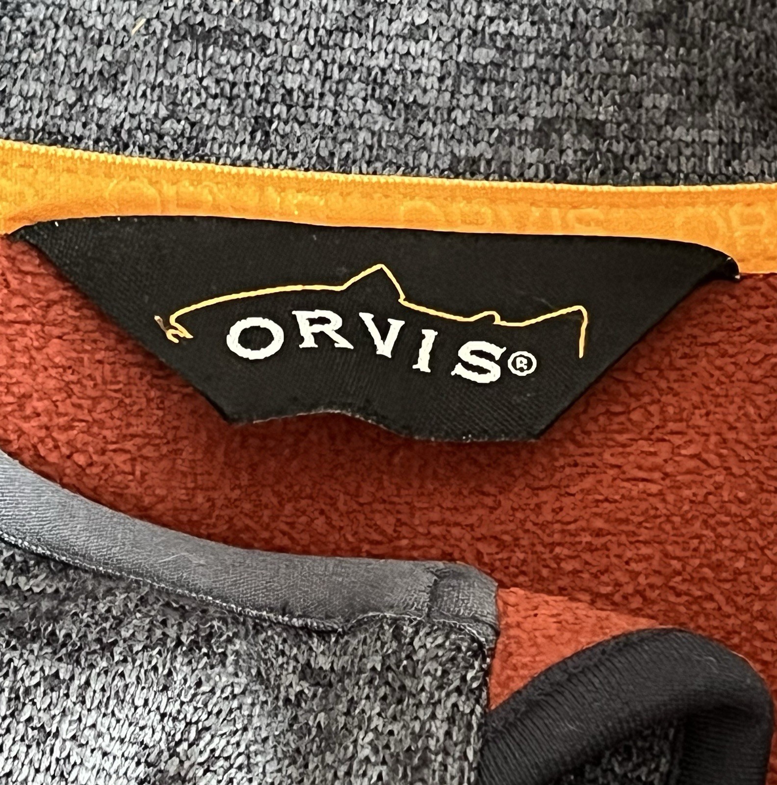 Orvis Mens M Fleece Lined Full Zip Jacket Gray Soft Shell Pockets Outdoor Casual