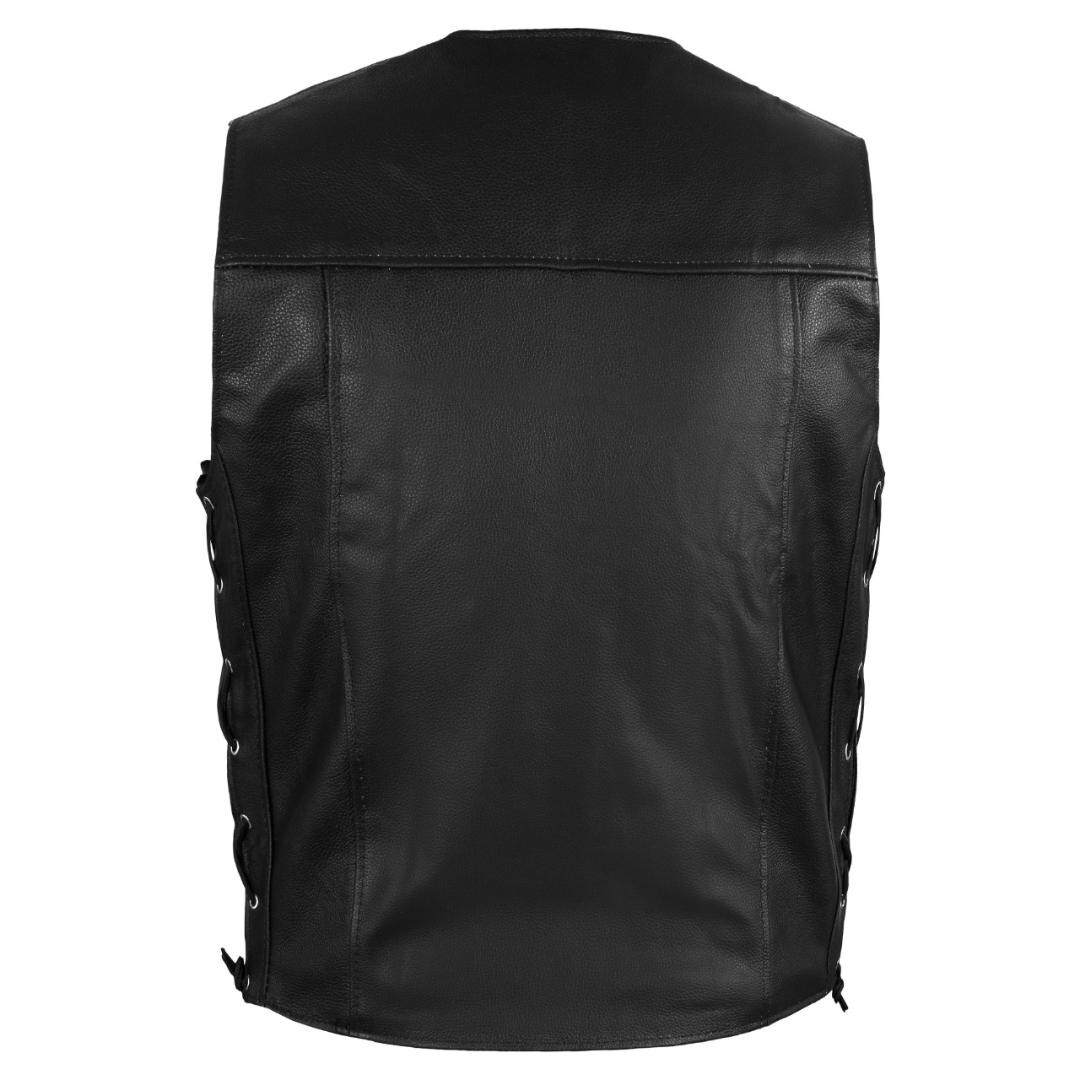 Mens Genuine Leather 10 Pockets Motorcycle Biker Vest Laces Black Brown All Size