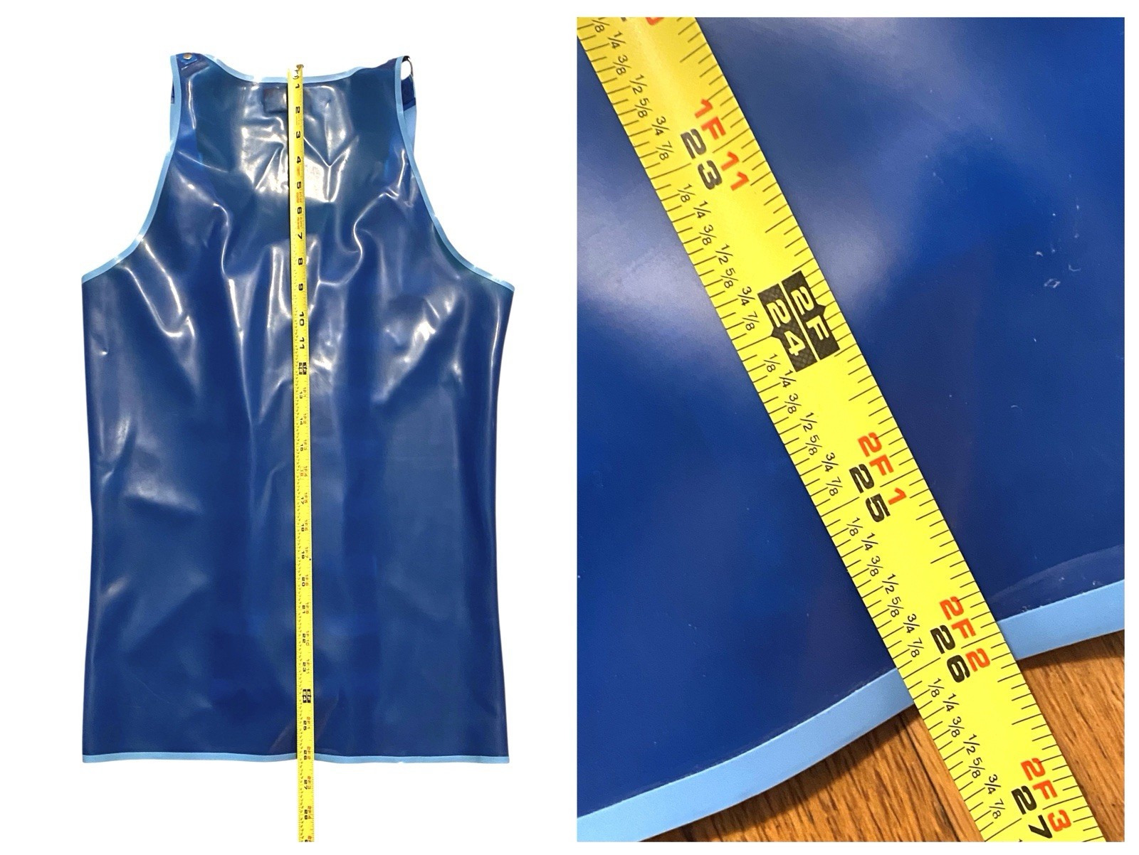 Westward Bound Blue Latex Rubber Buckle Vest Top Men’s Baby Blue Fetish Wear