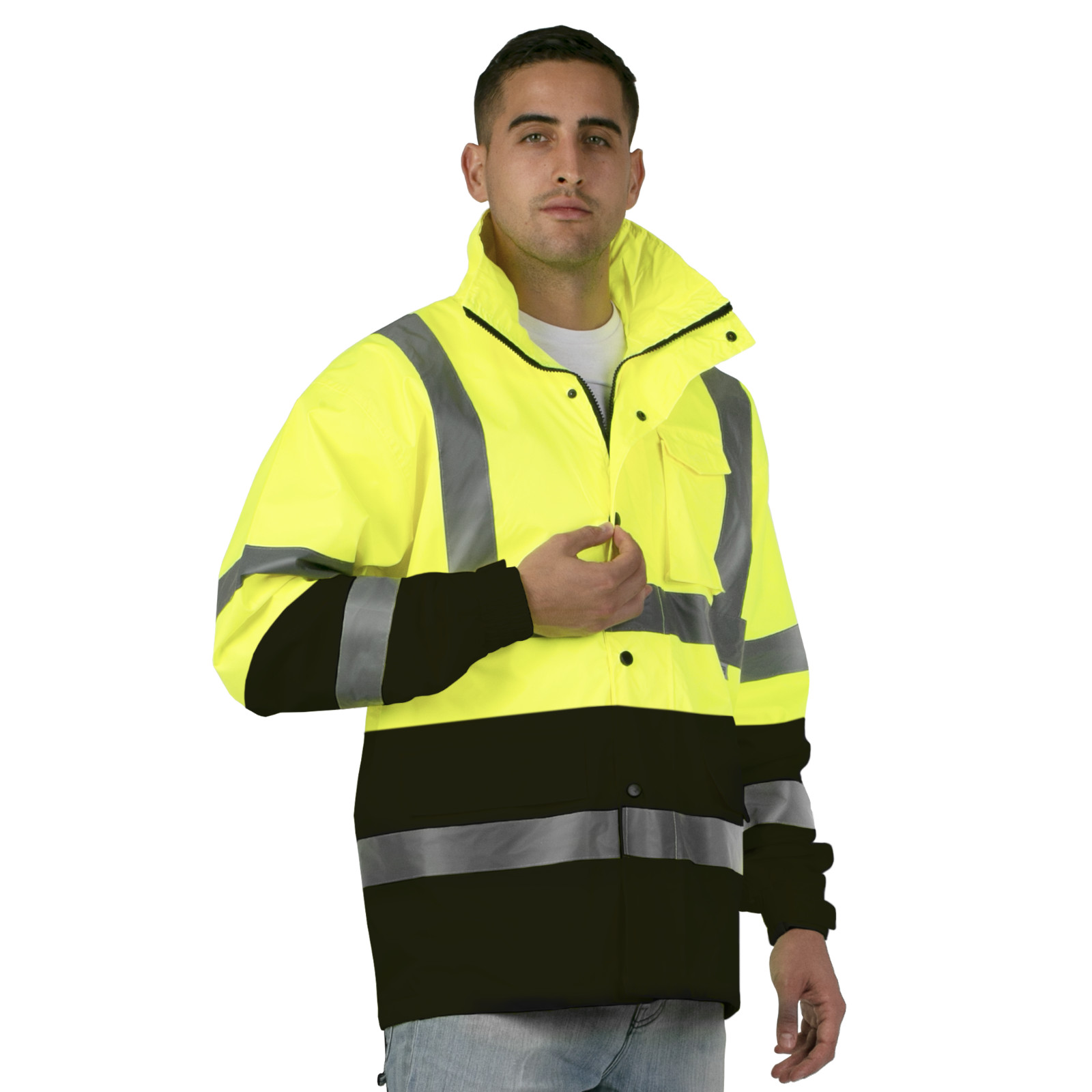 Safety Rain Jacket Reflective Green Hi-Vis Raincoat Rainjacket w Hood S-5XL
