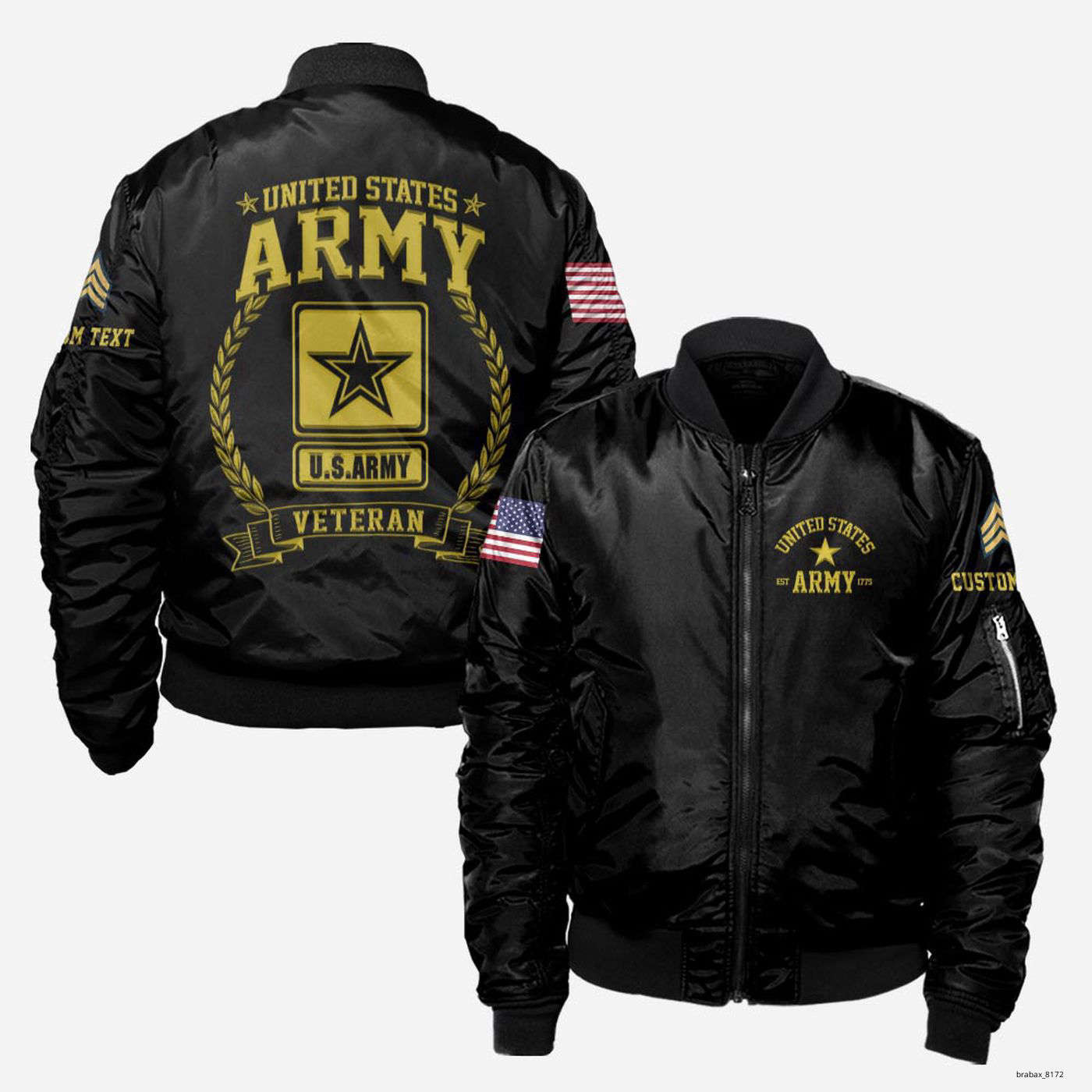 Customized US Veteran United States Army – Bomber Jacket Print All With Fleece