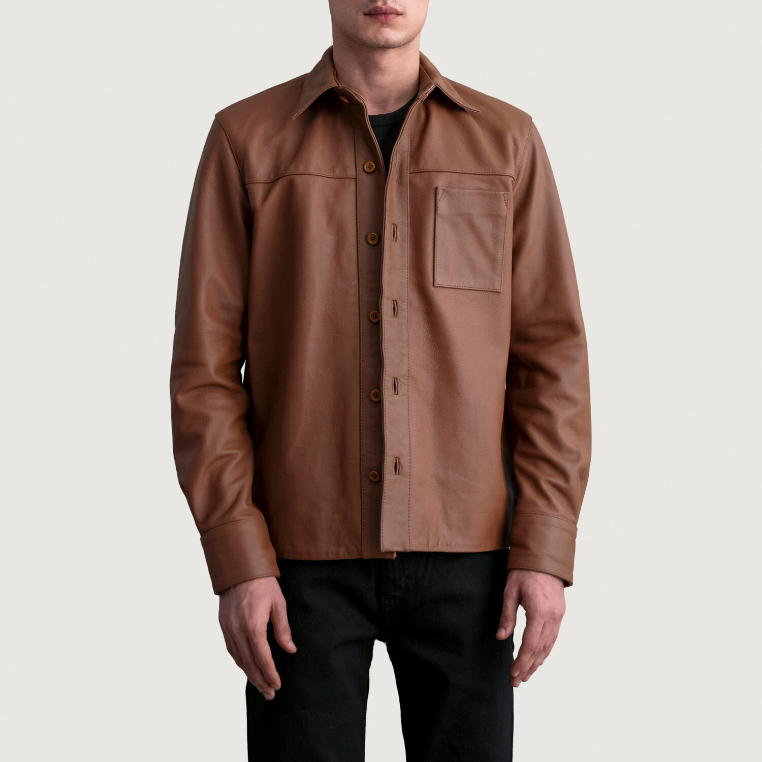 Mens Matte Brown Leather Shirt, Cowhide, Ready to wear and Customized