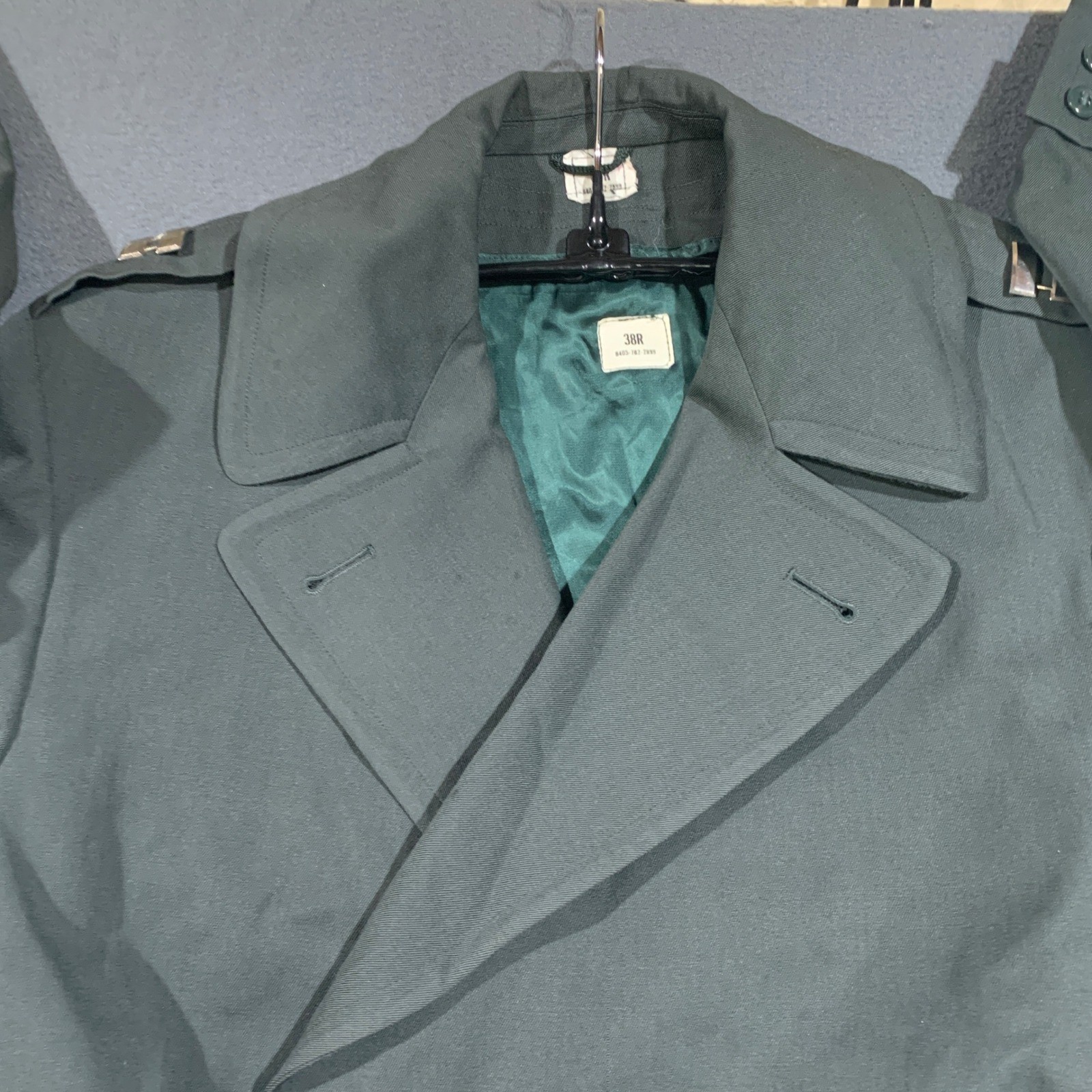 Military Surplus Trench Coat Men 38R Olive Green Wool Liner Belted Vintage