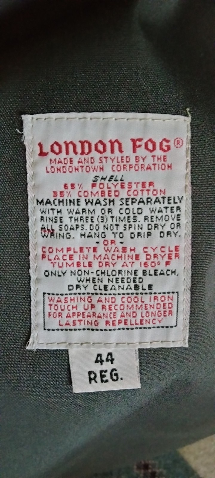 London Fog Double Breasted MainCoats TrenchCoat-Dark Grey-Zipper Lining-44R