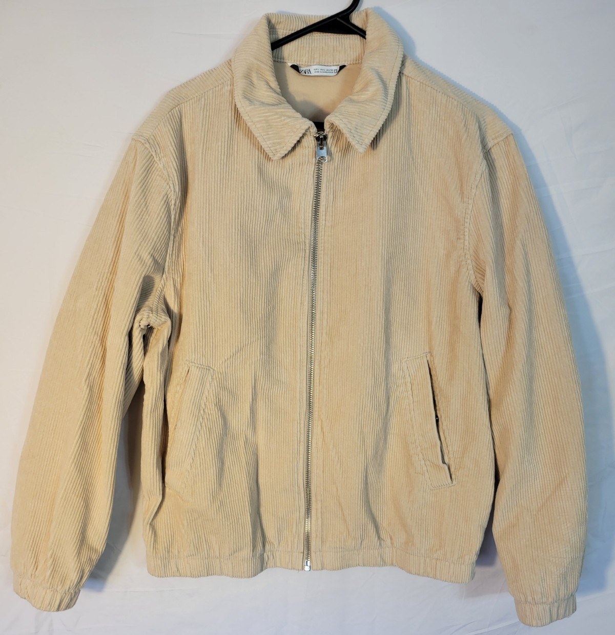 ZARA Men’s Beige Bomber Jacket Zip Closure Spread Collar Size L Chest 42in Short