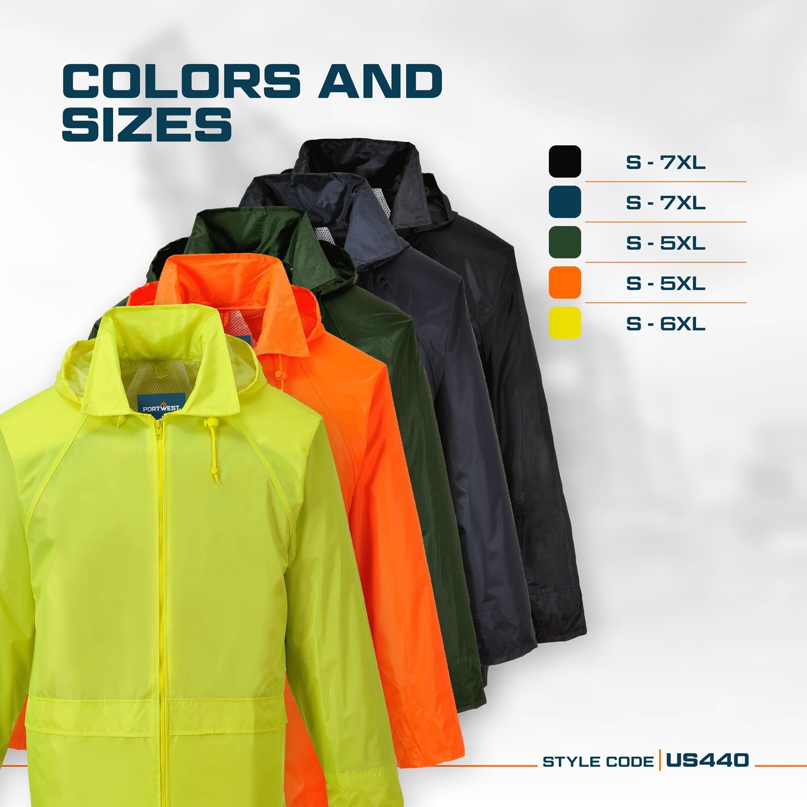 Men’s Lightweight Waterproof Hooded Safety Rain Jacket 5X-Large Big Black
