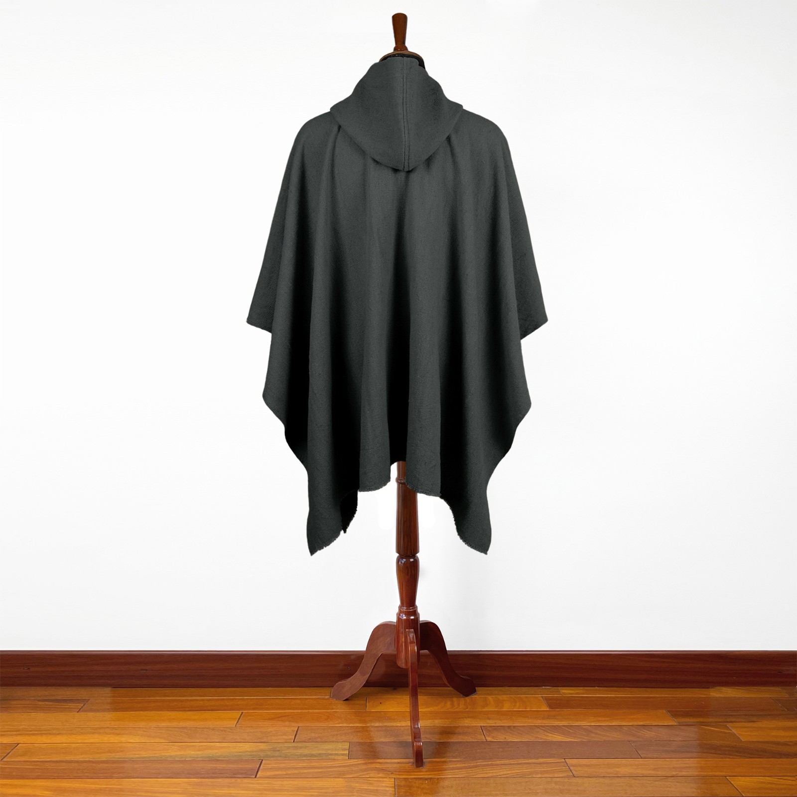 LLAMA WOOL UNISEX | MENS HOODED BLACK PONCHO CAPE CLOAK | ANDES HANDMADE WARM