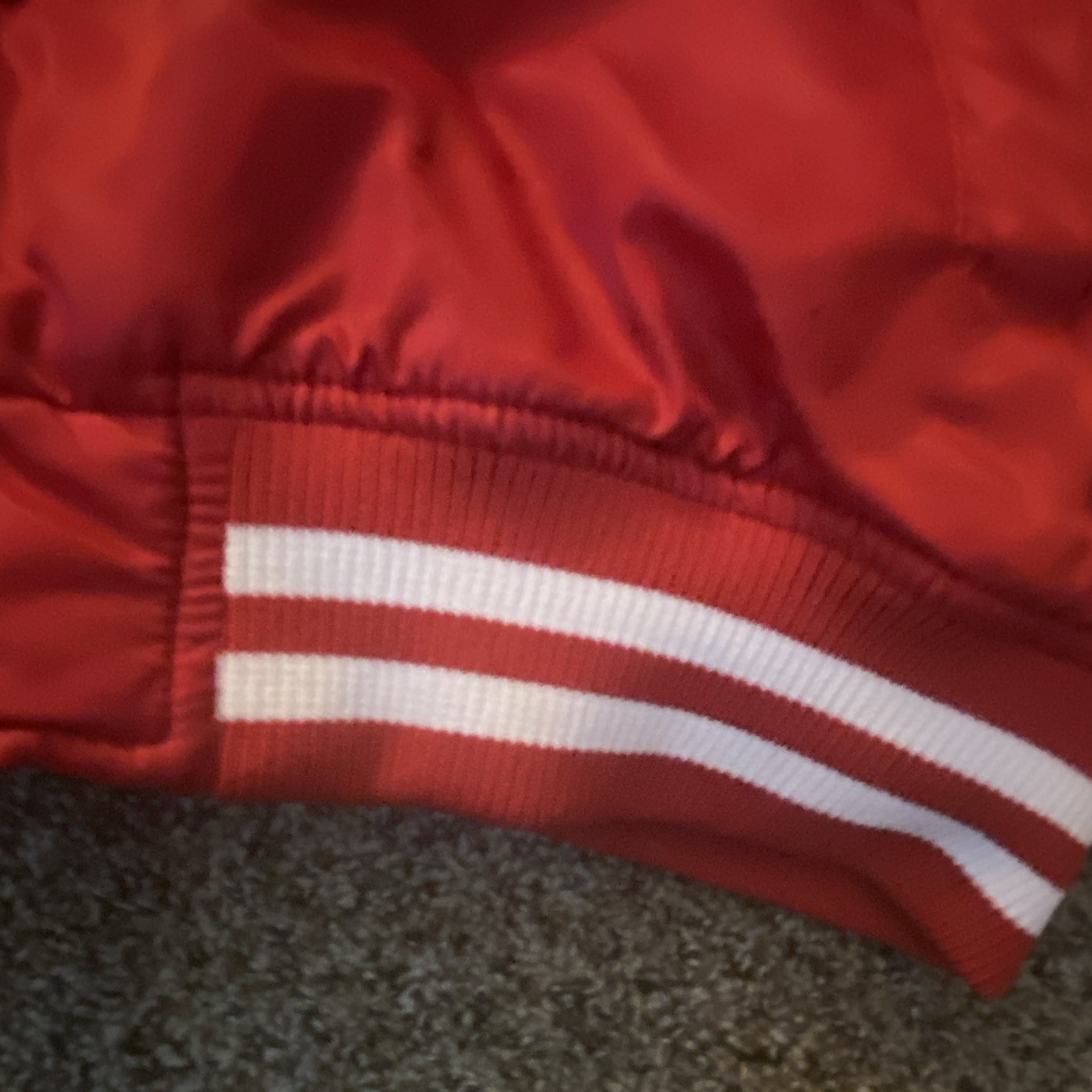 Nova Men Red White Varsity Jacket M Snap Front Ribbed Striped Trim Pockets