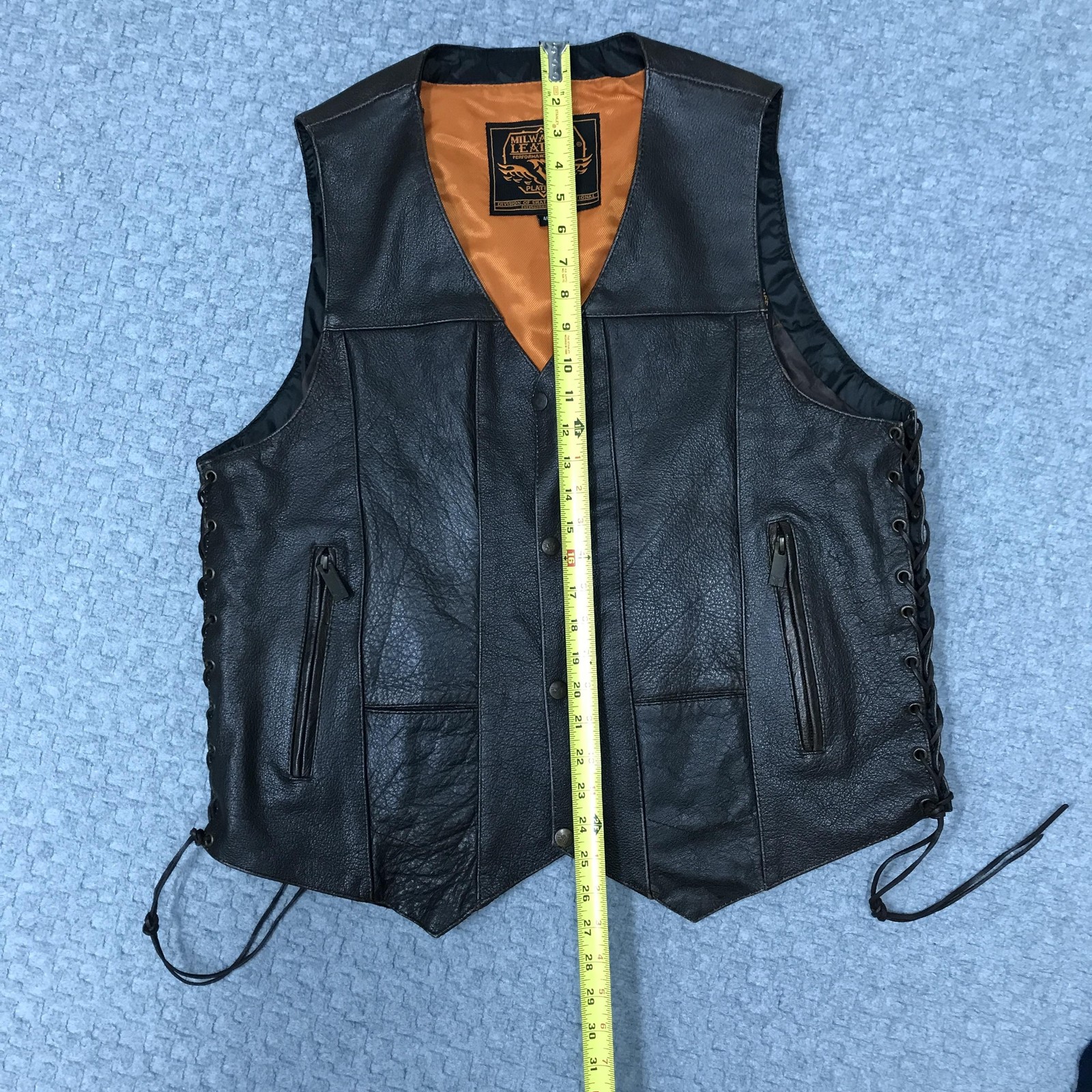 Milwaukee Leather Vest Mens 46 Dark Brown Side Lace Biker Motorcycle Snap Front