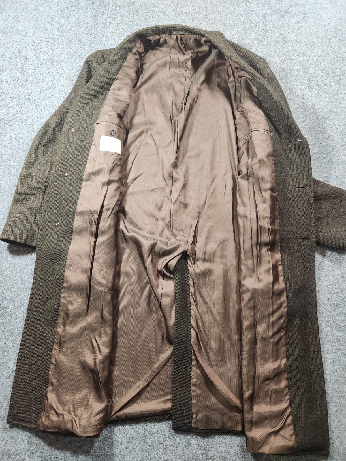 VTG Ermenegildo ZEGNA Overcoat Men 44 EU 54 Brown Herringbone Tweed Long Jacket