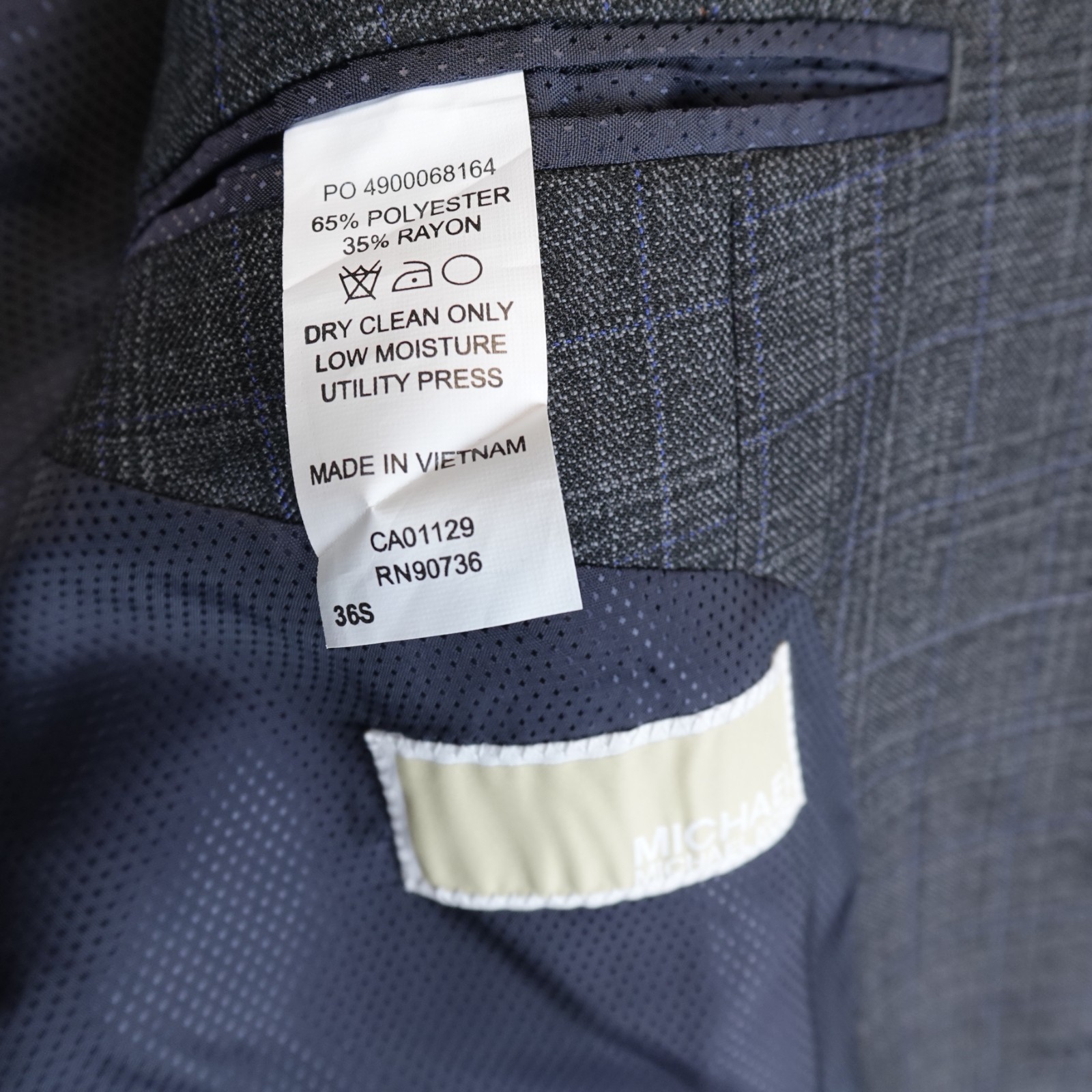 NWT MICHAEL KORS Blazer Mens Plaid Two-button Sport Jacket 36S Gray