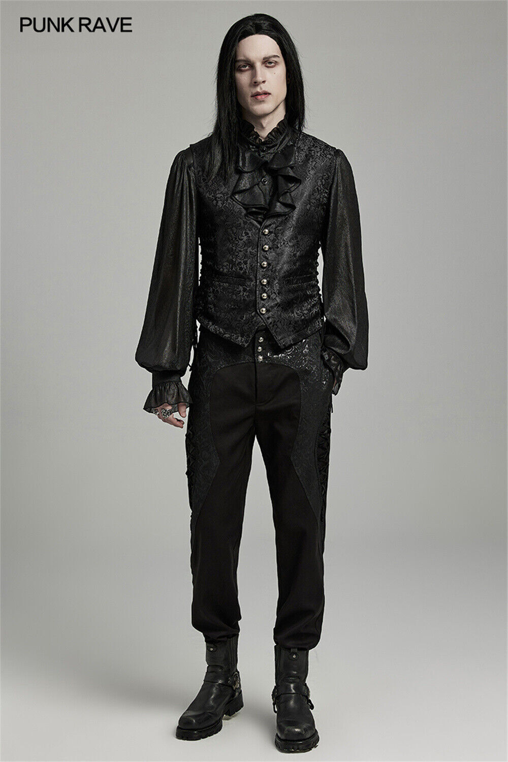 PUNK RAVE Men Black Steampunk Gothic Vampire Visual Jacquard Vests Waistcoat