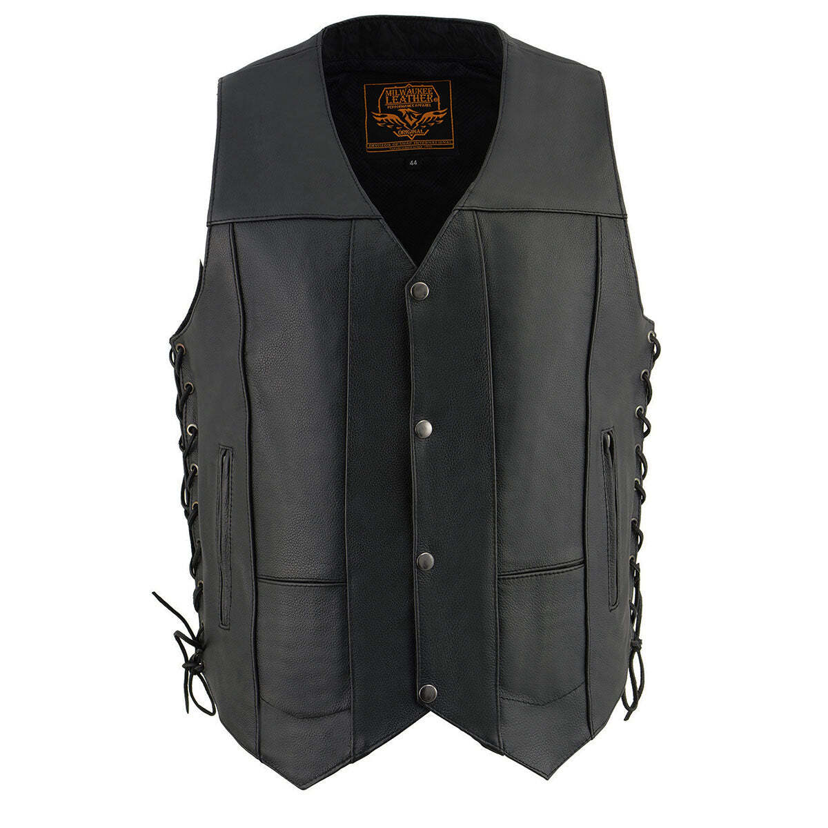 Milwaukee Leather SH1391 Men’s Leather 10 Pocket V-Neck Motorcycycle Rider Vest