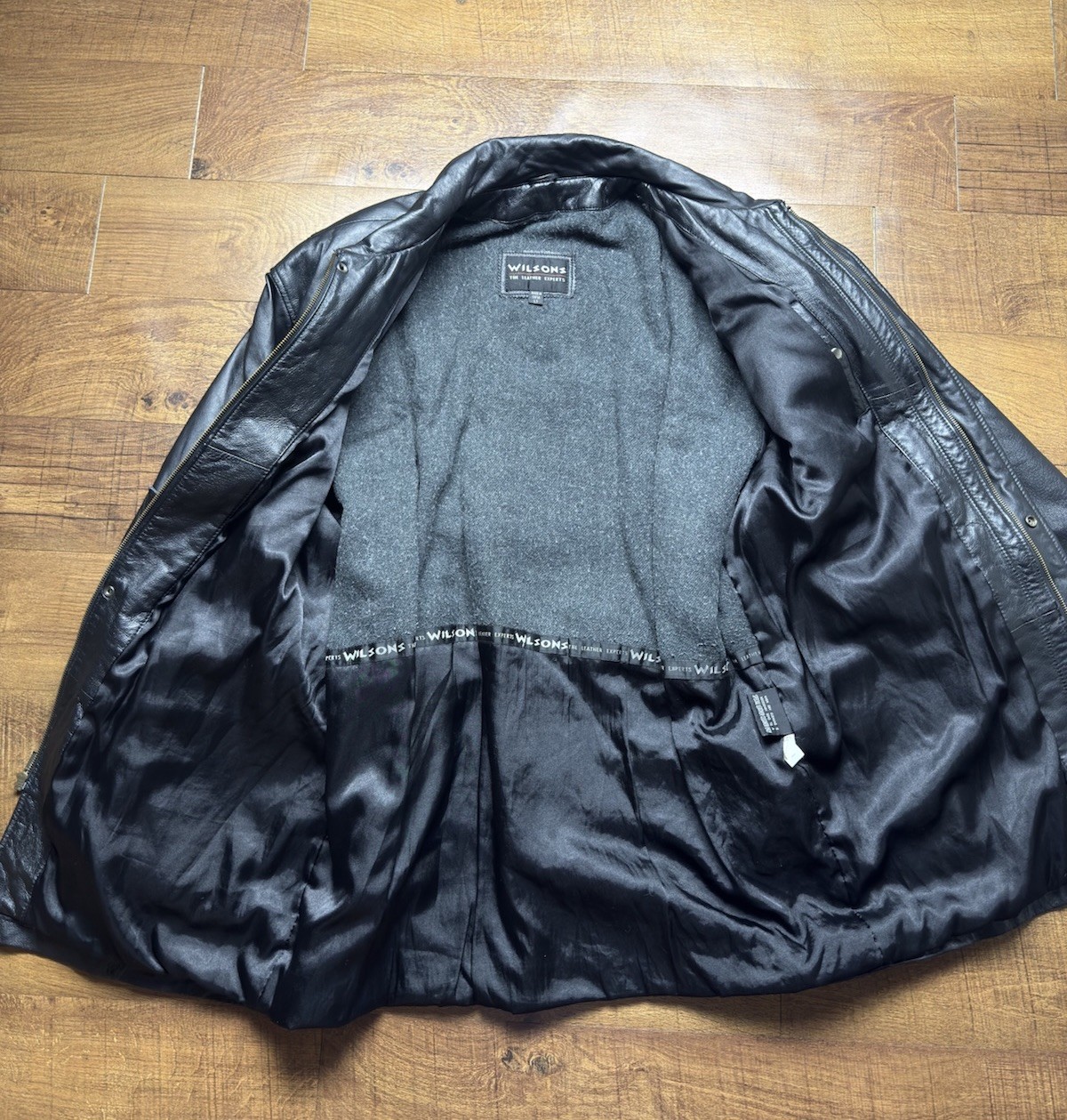 VTG 90s Wilson’s Leather Belted Jacket Men’s Sz Large Tall Lined Coat Black