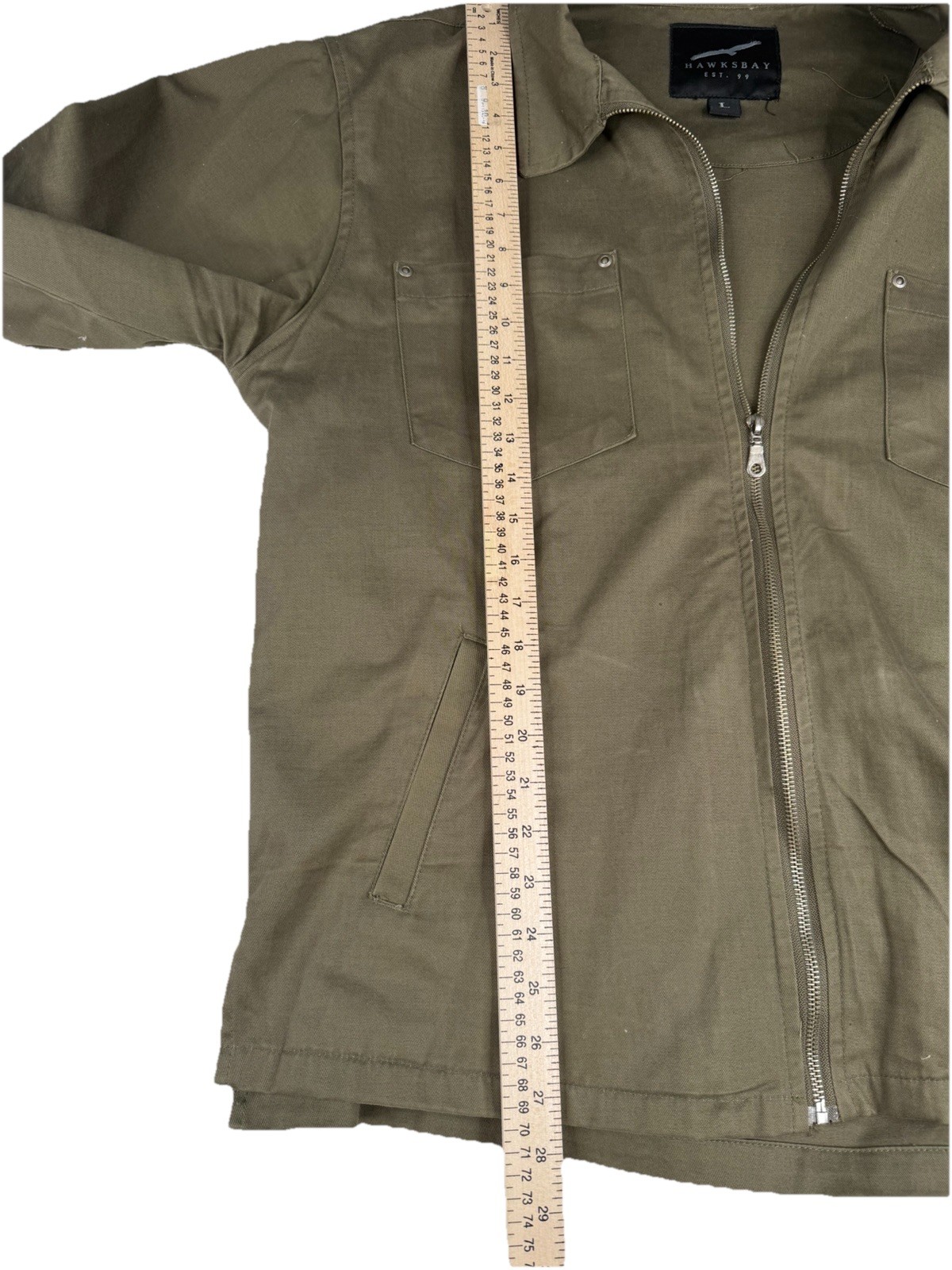 Hawksbay Men’s Olive Zip Button Jacket Pockets Mid-Length Casual Size L