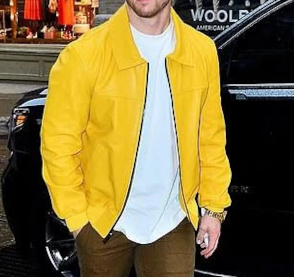 New Men’s DESIGNER Yellow Jacket 100% Real Lambskin Style Moto Biker Jacket