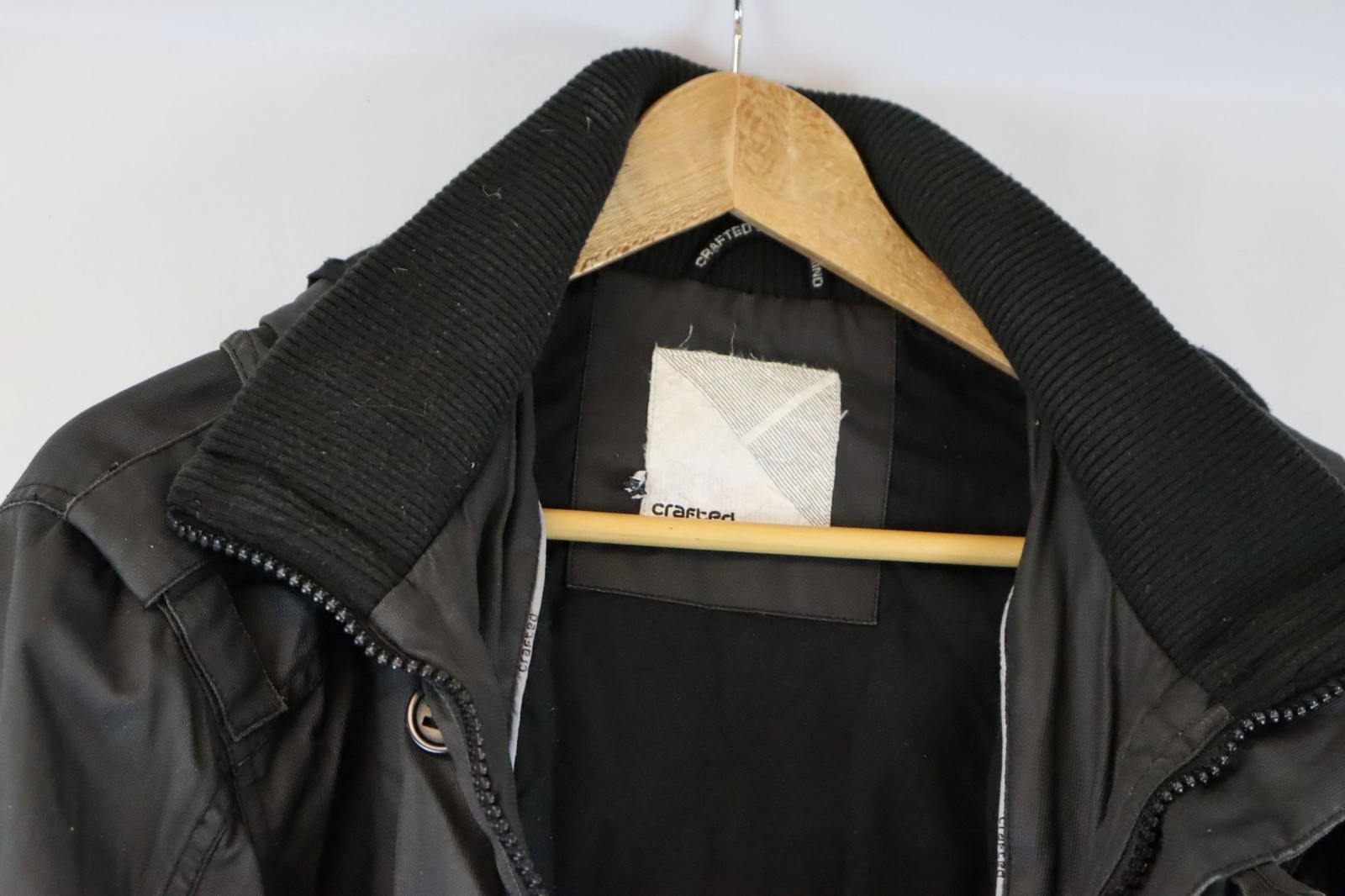Crafted Black Hooded Jacket Zip Button Pockets Size Large