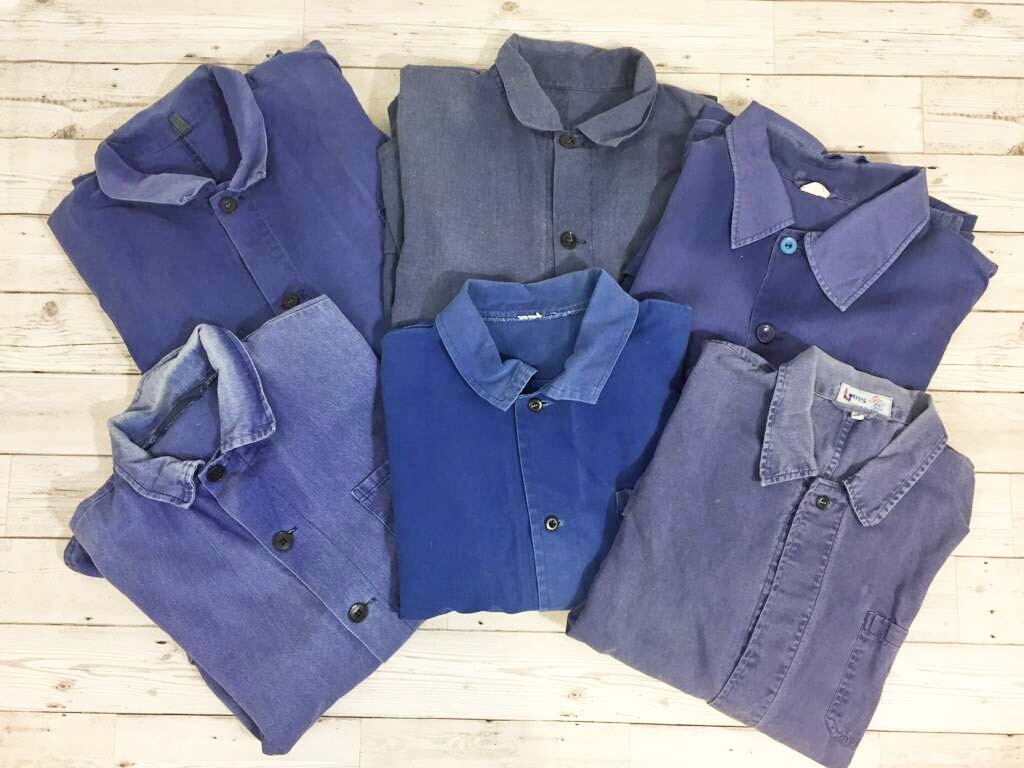 Vintage 1960s Faded EU French Blue Worker Chore Jackets – Sizes XS S M L XL
