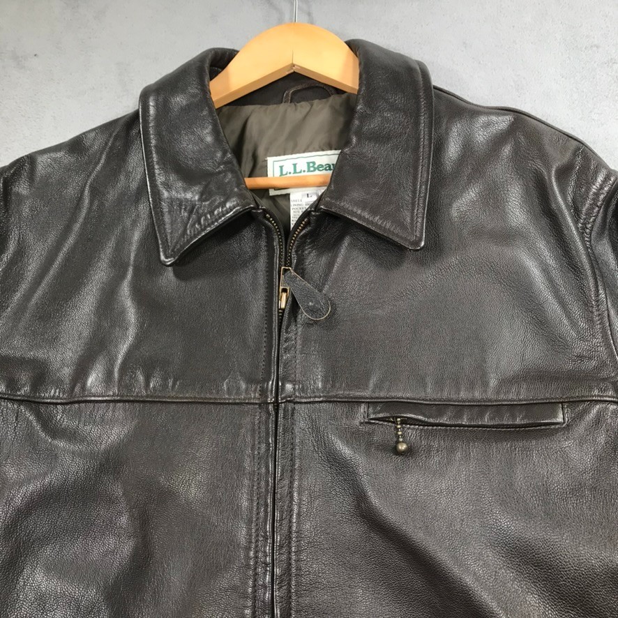 FULL PICTURE LL Bean Leather Bomber Jacket Men’s Large Brown Goatskin Full Zip