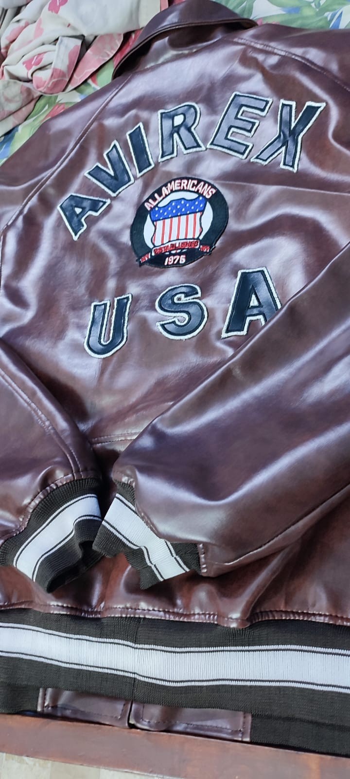 Men Avirex Brown Real Bomber American Flight Jacket Leather Jacket-FAST SHIPPING