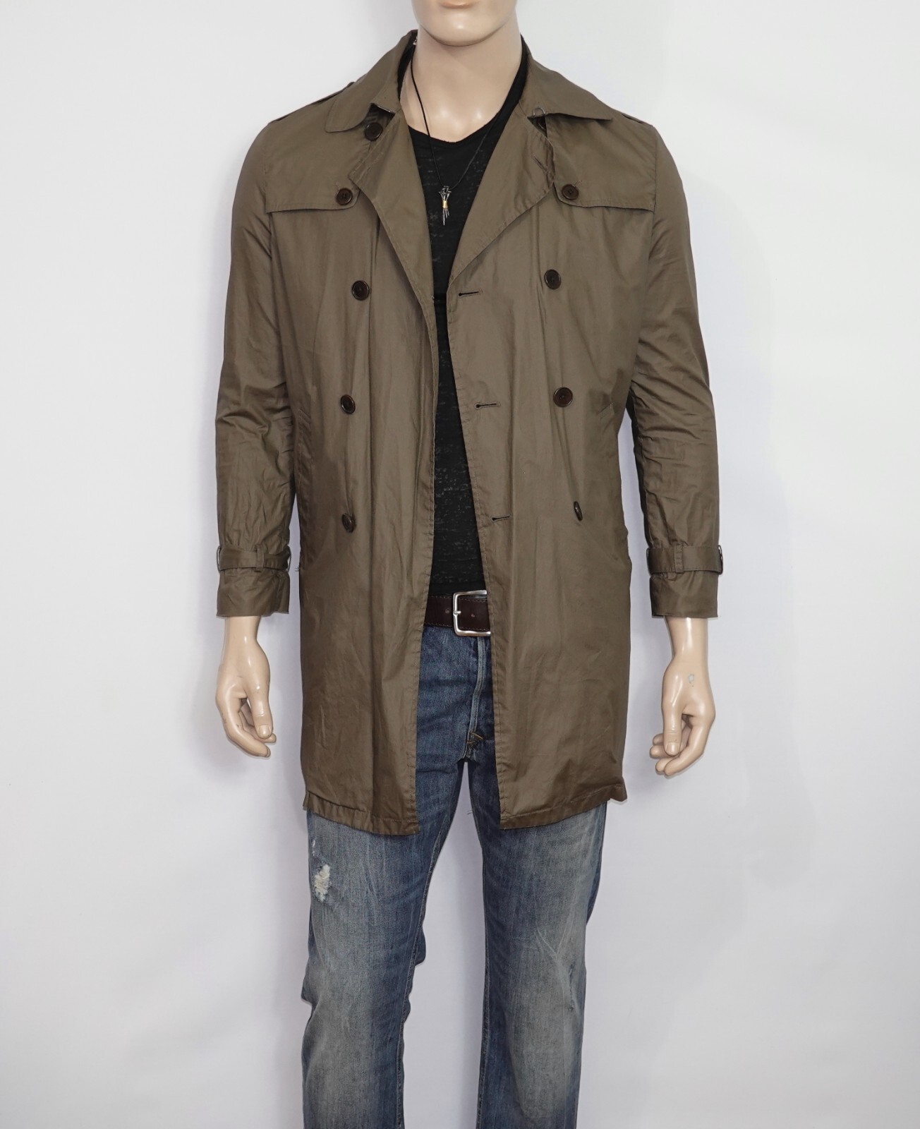 John Varvatos Modern Lightweight Trench Coat in Brown Size Small 100% Cotton