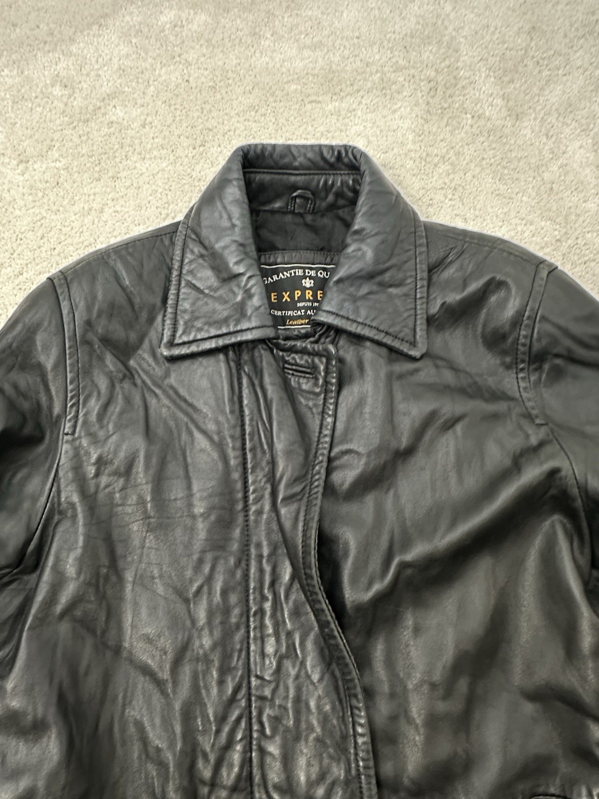 Vtg Express Leather Trench Coat Jacket M Black Belted Genuine Leather Thinsulate