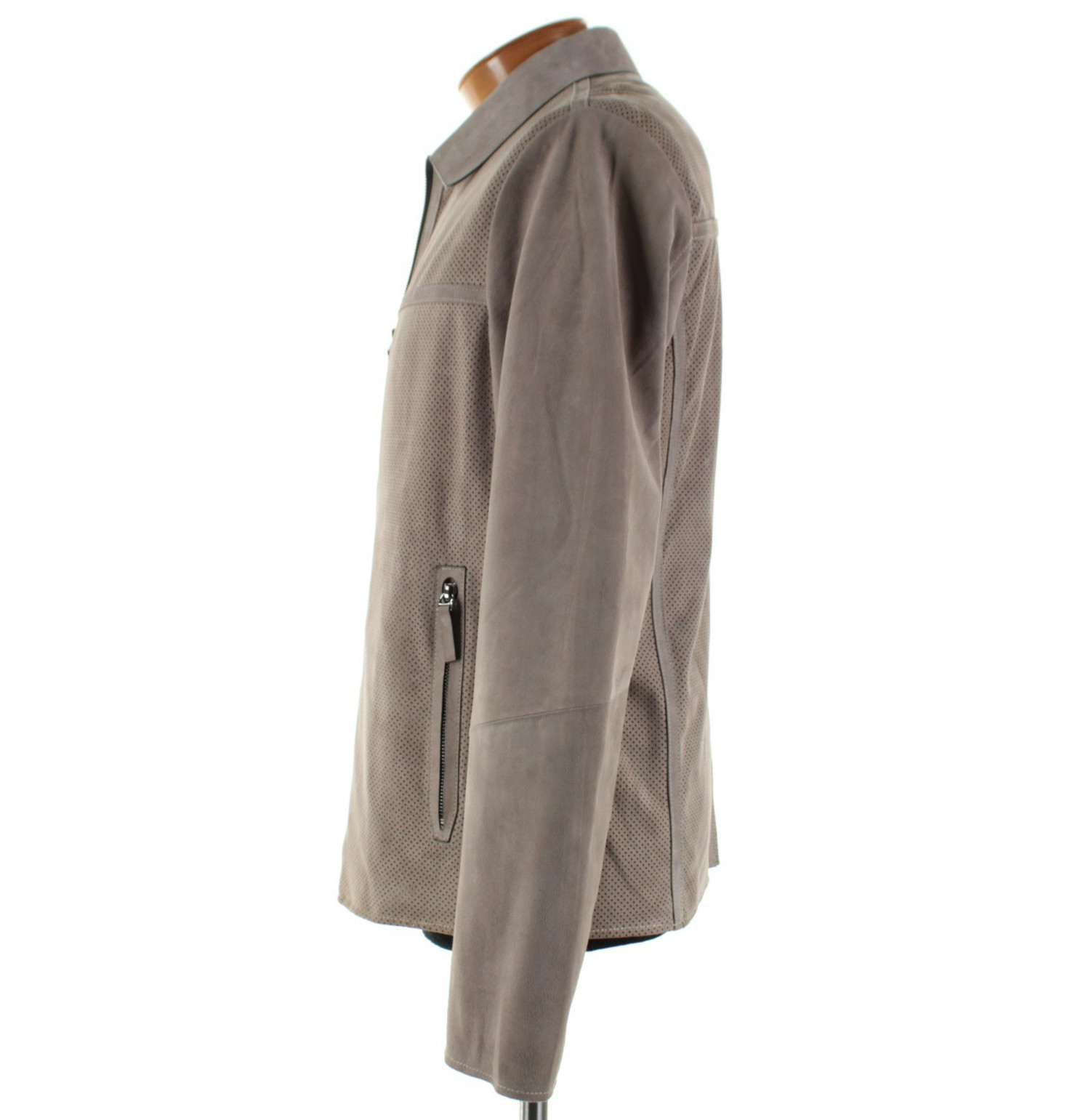 Carroll Custom NWD Perforated Suede Leather Jacket Size Large In Solid Cedar