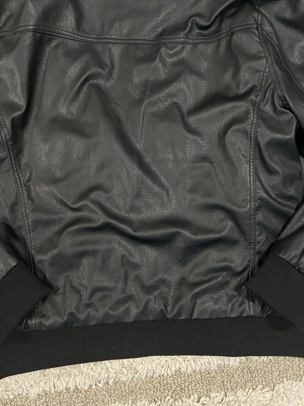 Yoki Men’s Black Bomber Leather Jacket Size XL Faux Fur Lined Full Zip Vintage