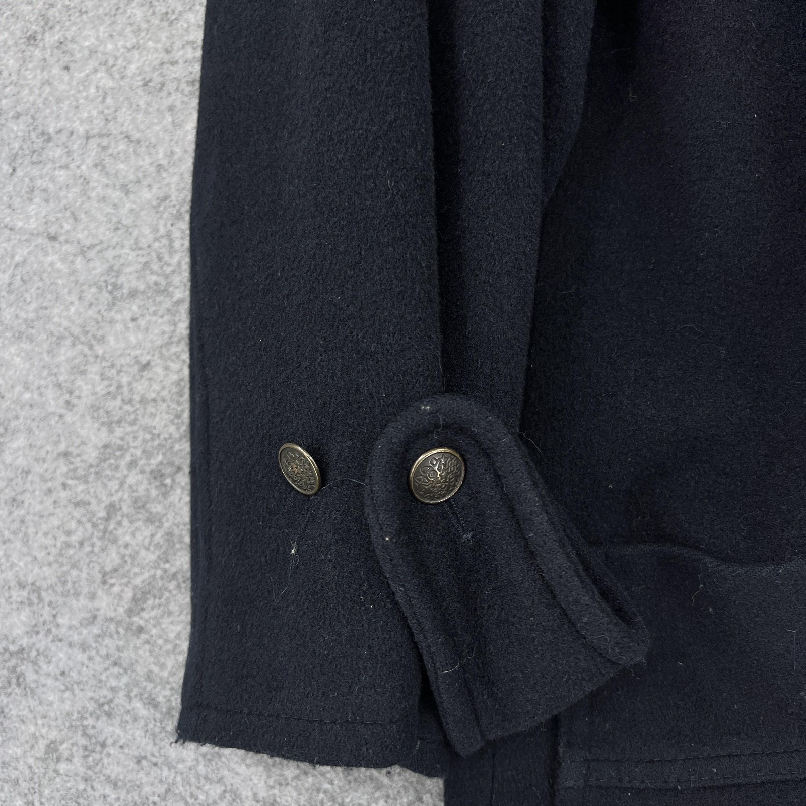 Burberrys Coat Mens Small Black Pea Coat Hooded Lined Pockets Tweed Ireland
