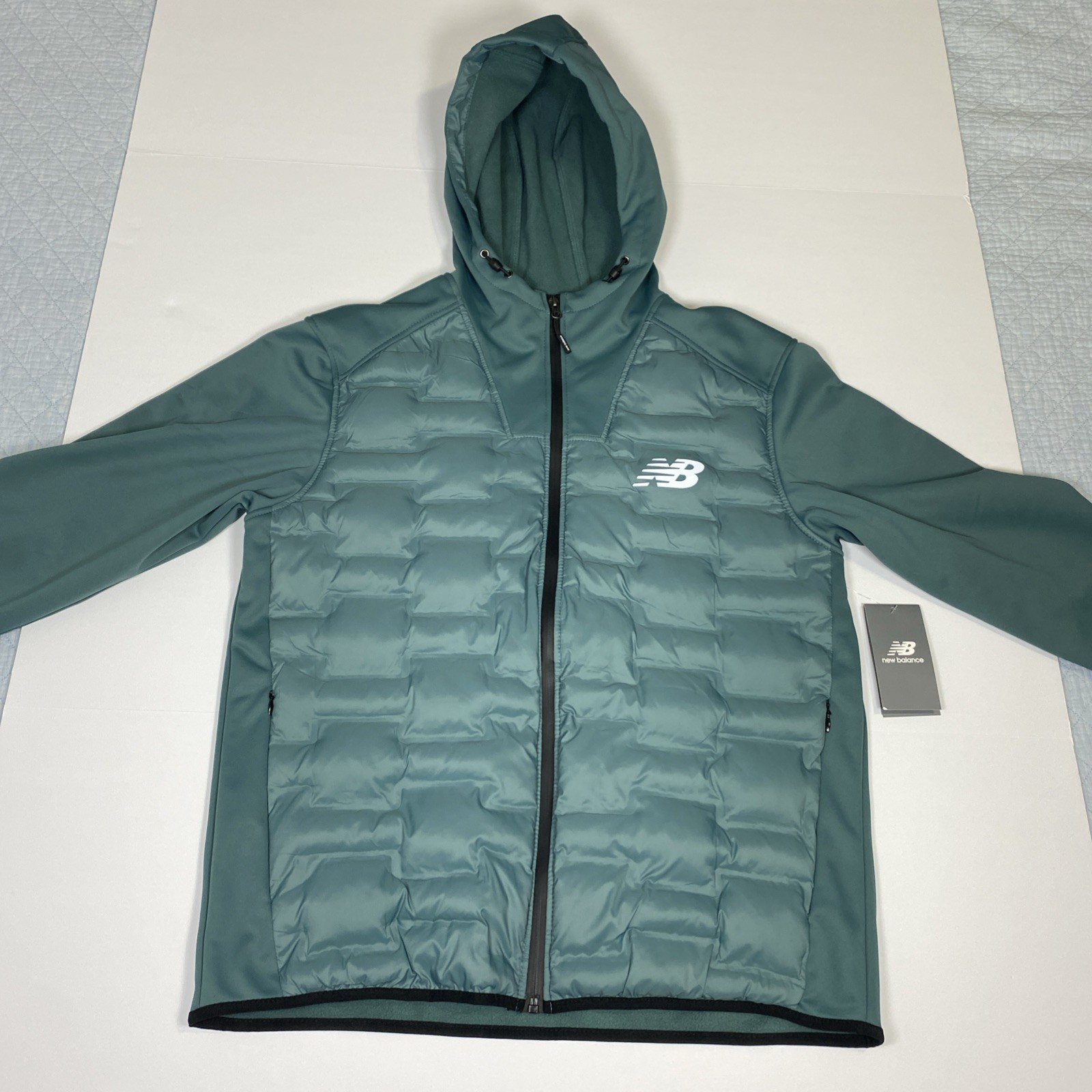 New Balance Men Performance Puffer Jacket Soft Shell Fleece Medium Blue-Green NB