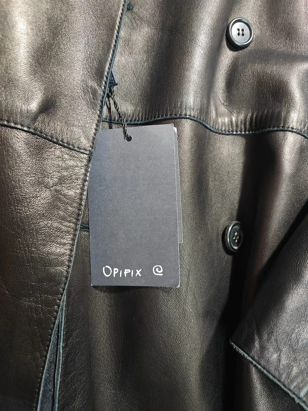 Opifix – Double-Breasted Black Leather Coat – Made in Italy – Size 48