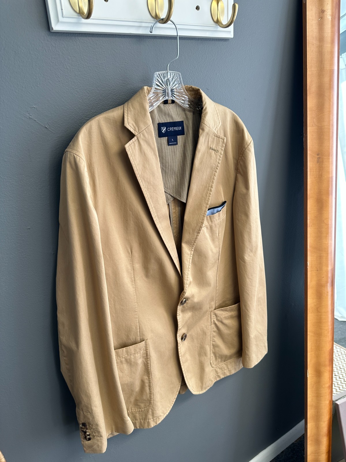 Cremieux Blazer Mens L Beige Tan 2 Button Cotton Jacket Business Casual Pockets