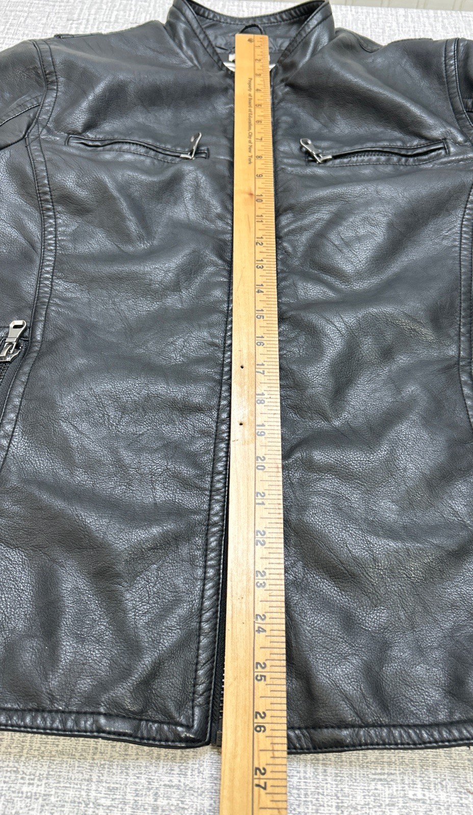 Men’s Vegan Leather Zip Motorcycle Jacket M Black Quilted Moch Neck Jos A Bank