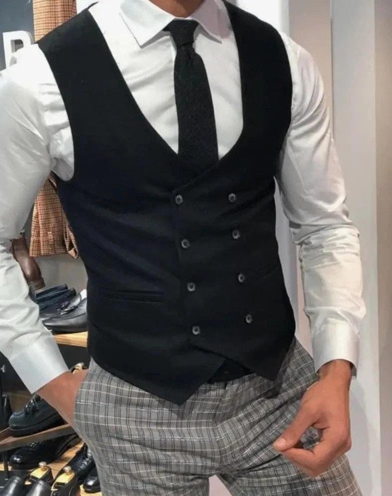 Slim Fit Man Vest Double Breasted Waistcoat Formal Business Suit Vest Wedding