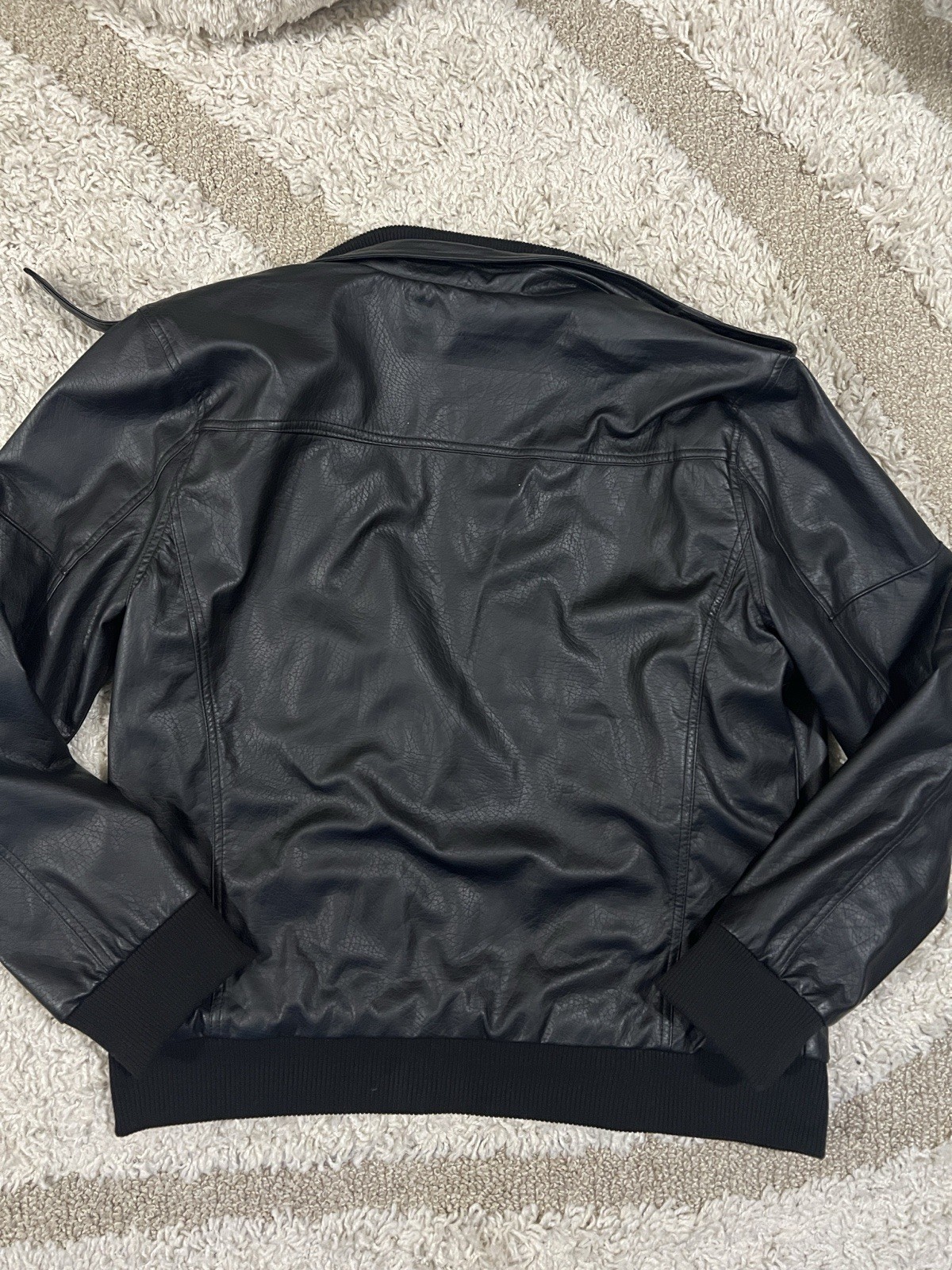 Yoki Men’s Black Bomber Leather Jacket Size XL Faux Fur Lined Full Zip Vintage