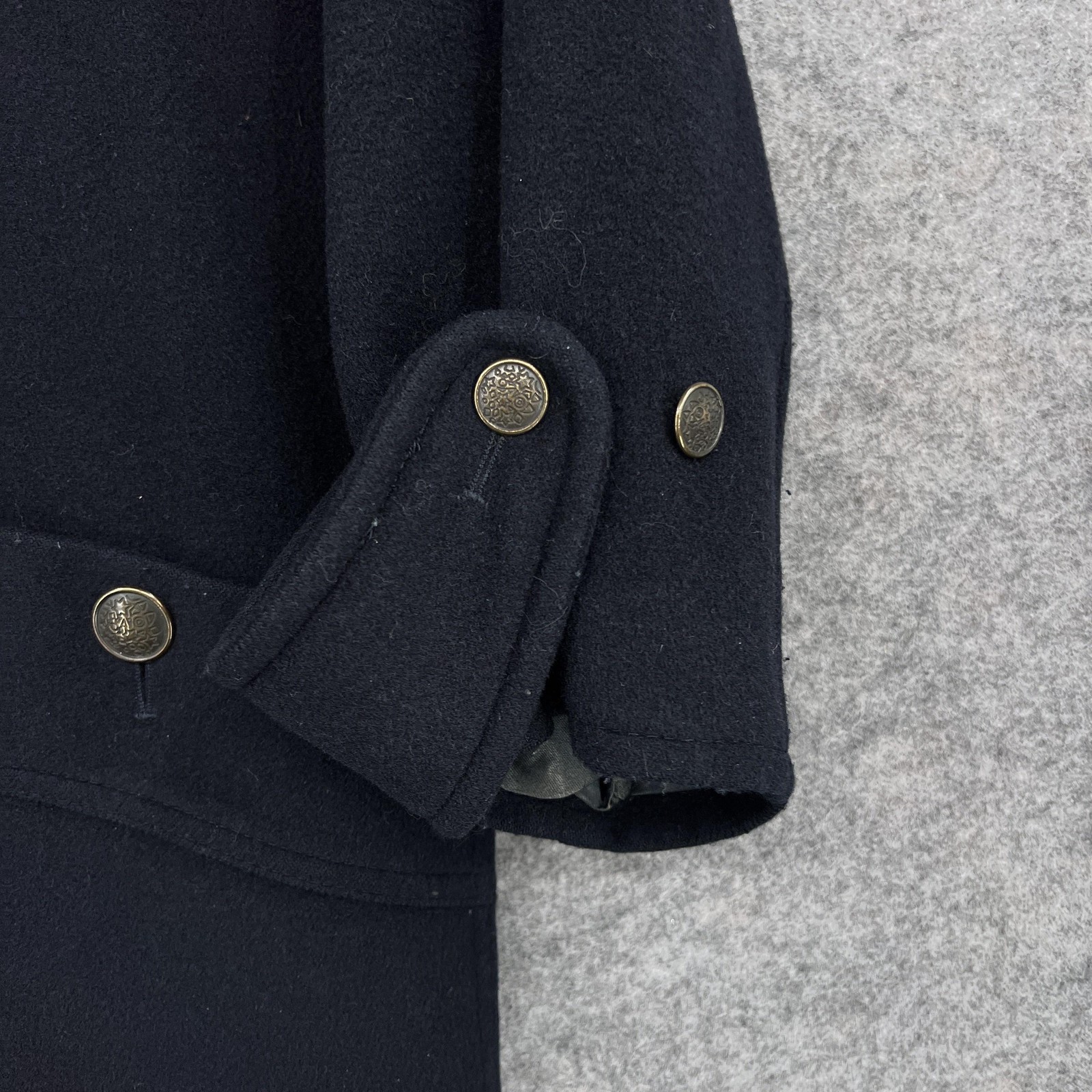 Burberrys Coat Mens Small Black Pea Coat Hooded Lined Pockets Tweed Ireland