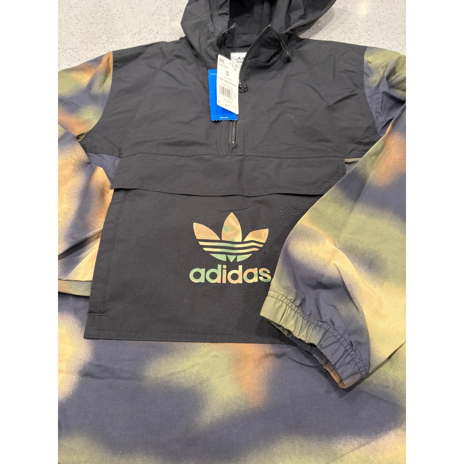 Adidas Originals Mens Camo Windbreaker Anorak Jacket Black GN1875 Small NEW