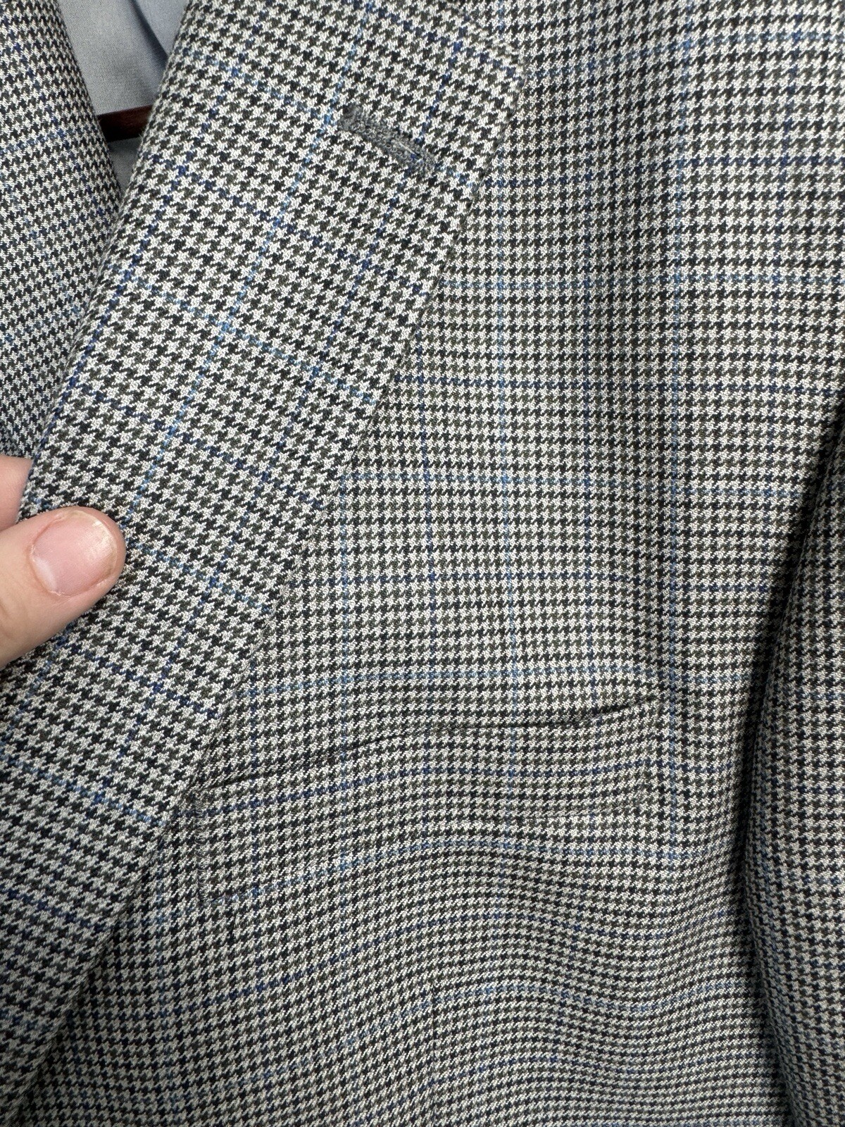 Ralph Lauren Wool Blazer 44R Houndstooth Gray Blue Tweed 2-Button Sport Coat