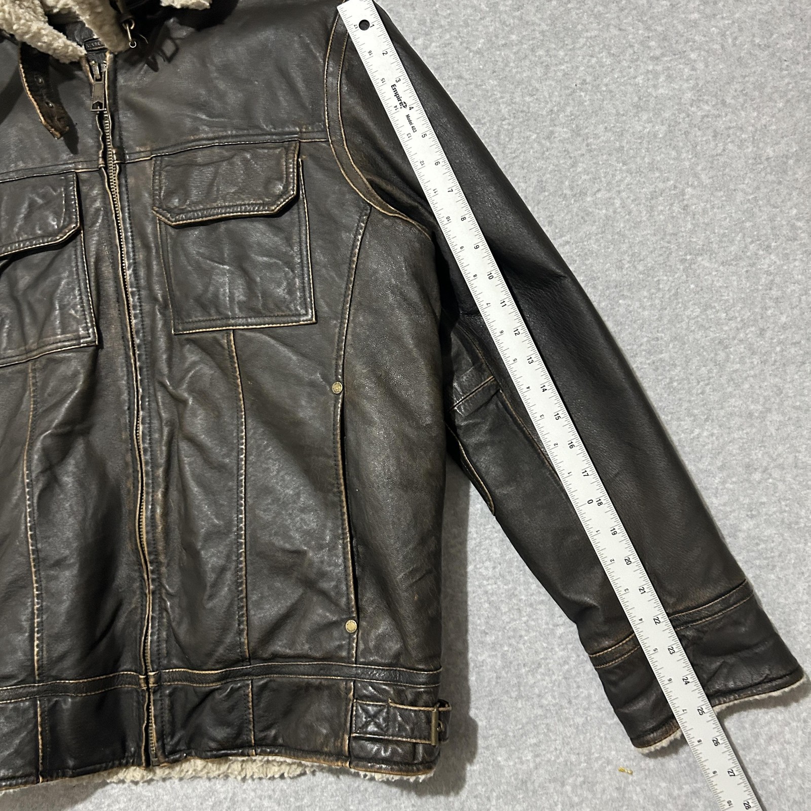 Wilsons Leather Jacket Mens M Brown Sherpa Lined Hooded Biker Belted Full Zip