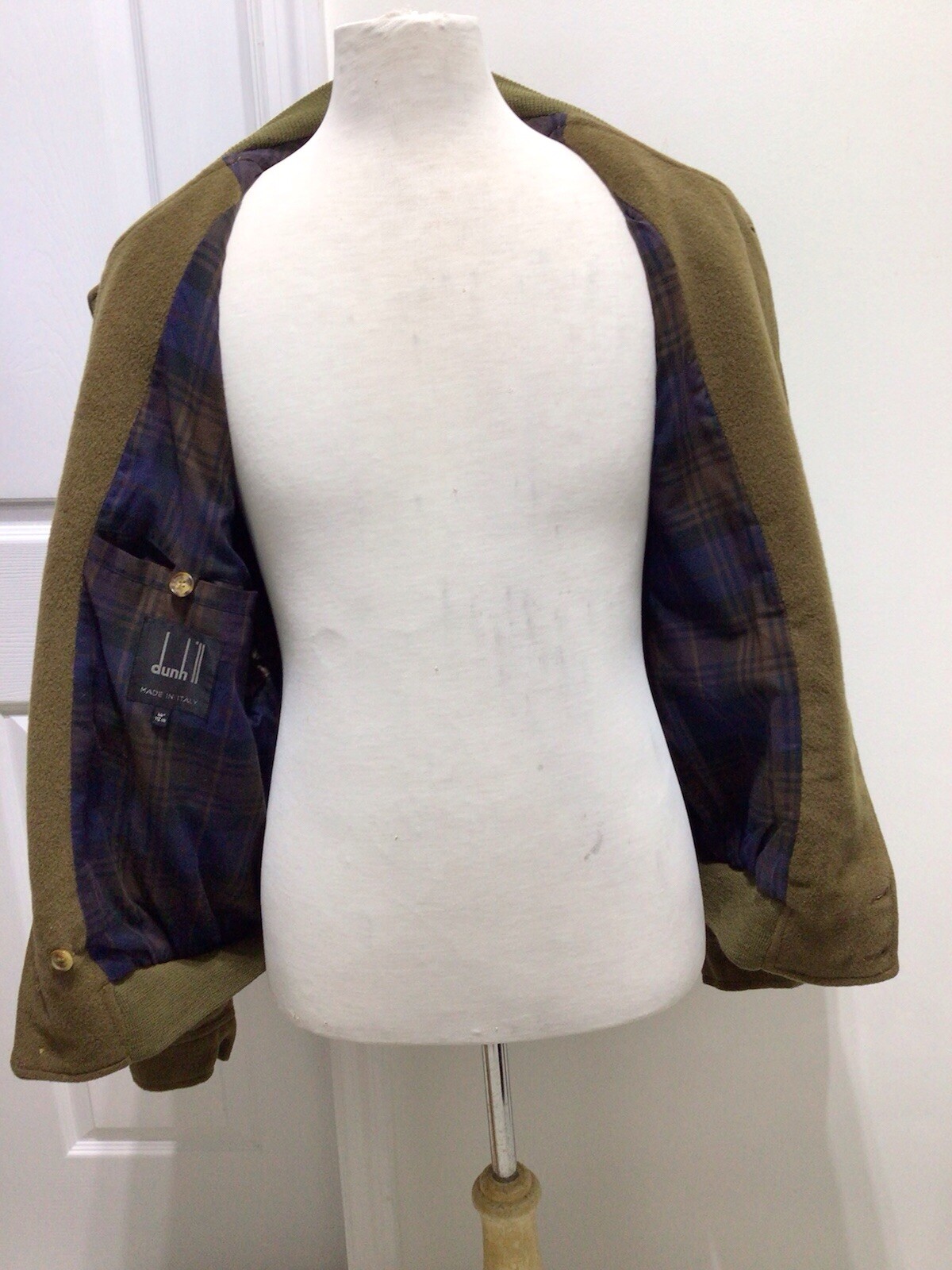 ALFRED DUNHILL VINTAGE 100% Wool Bomber Jacket SIZE 44 OLIVE GREEN BUTTON